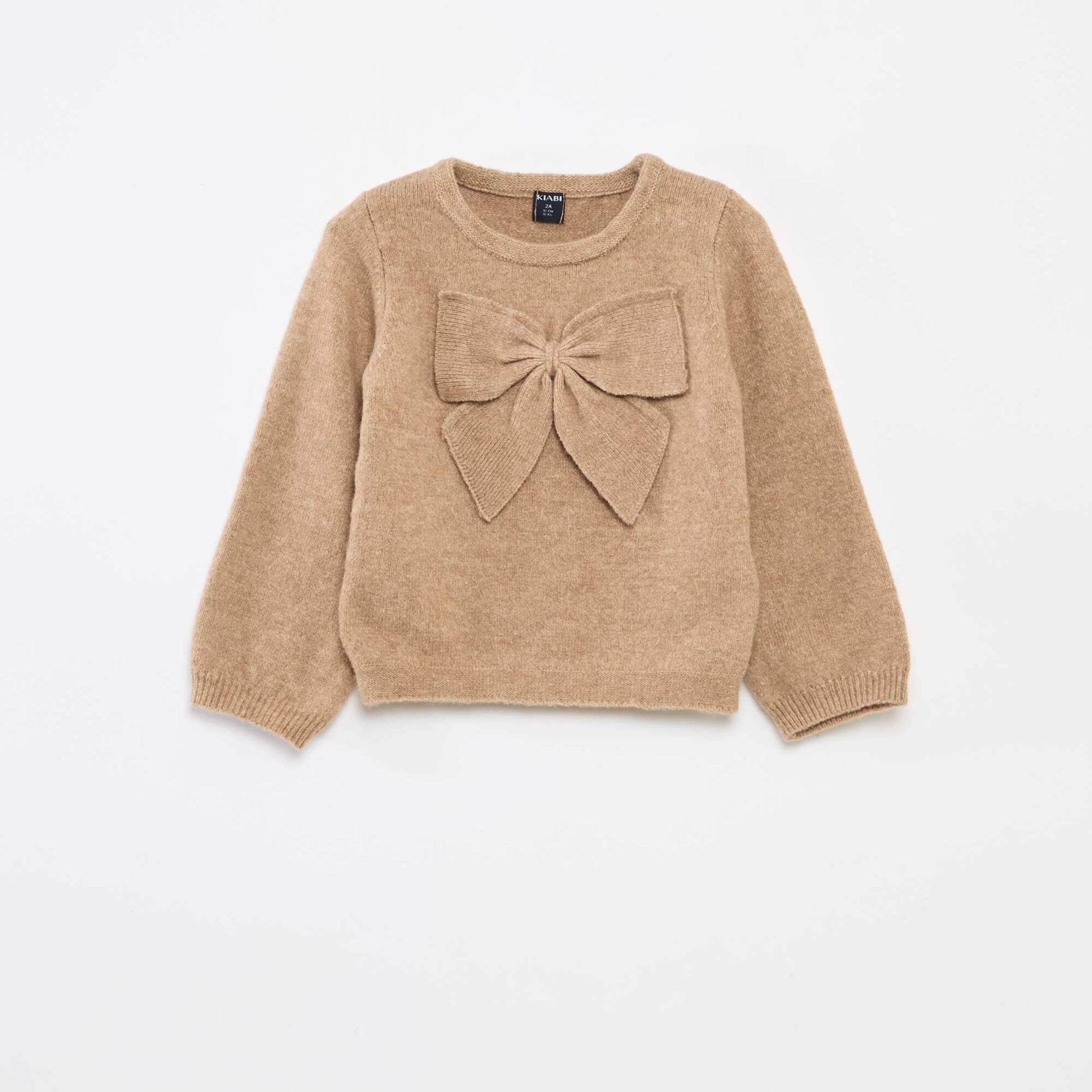 Pull col rond avec nœuds uni BEIGE