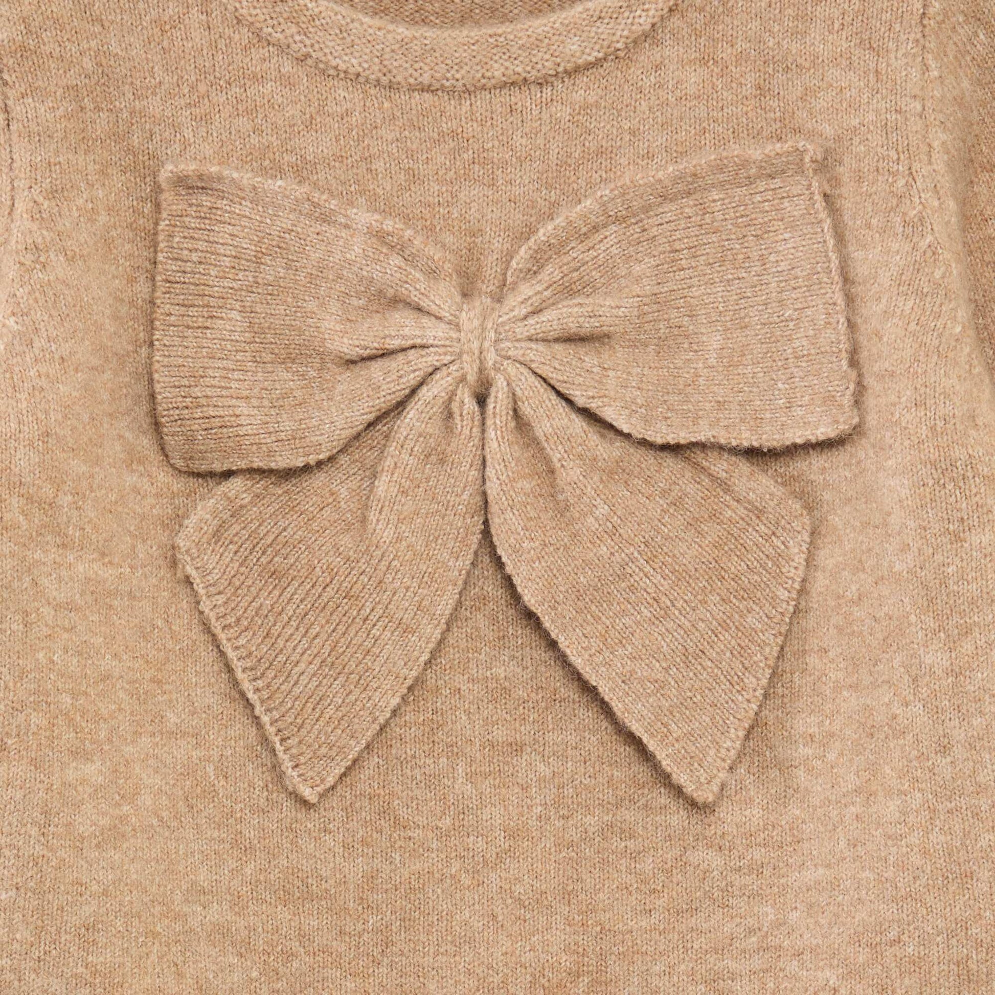 Pull col rond avec nœuds uni BEIGE