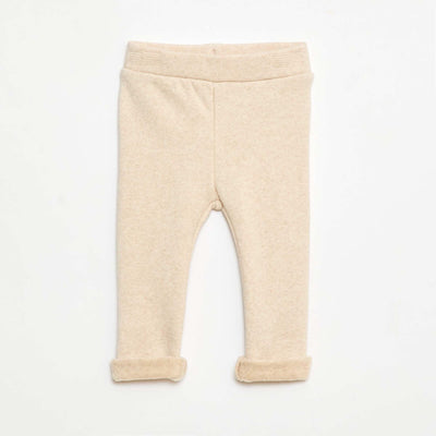 Legging tricot gratté en coton uni BEIGE