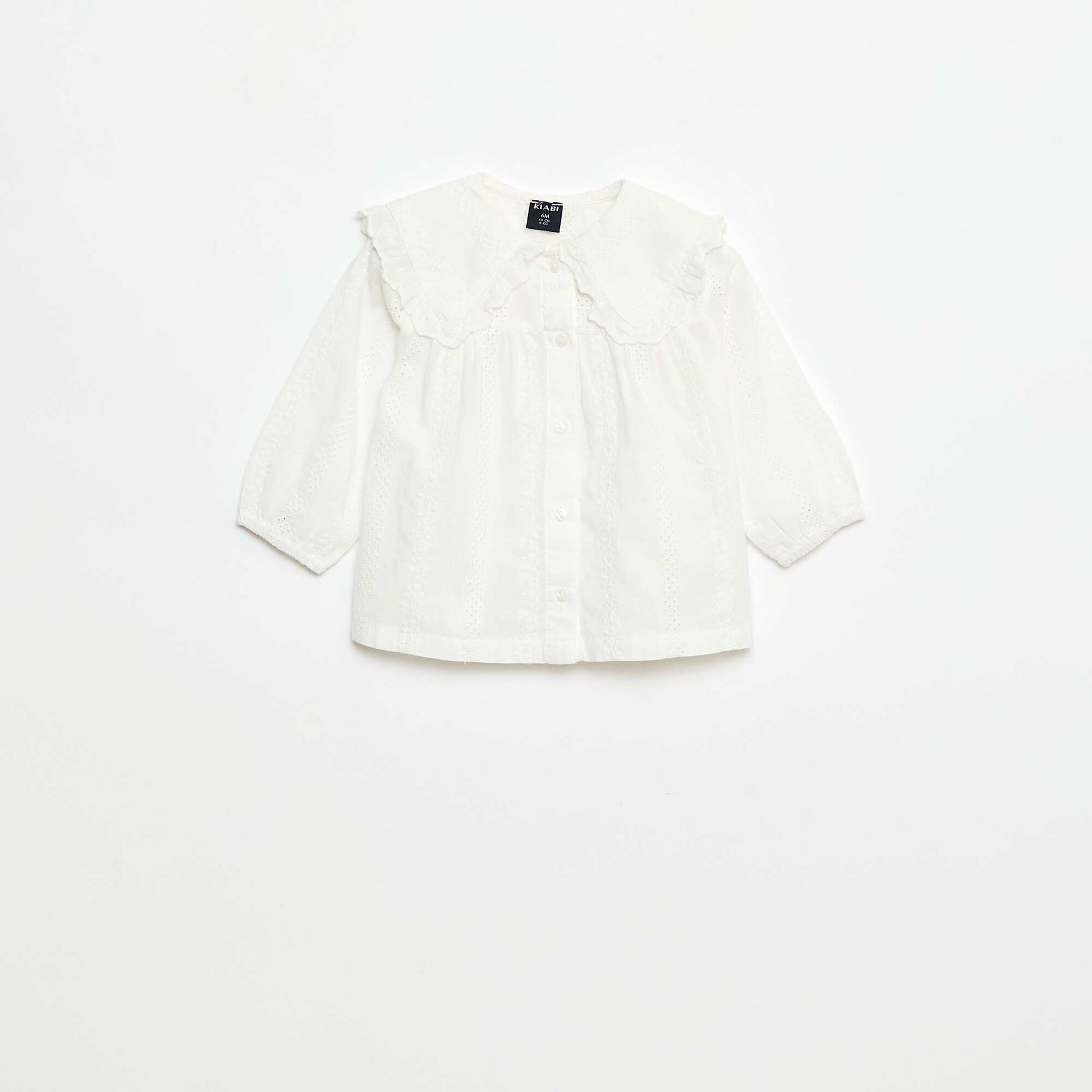 Blouse broderie anglaise en coton uni BLANC