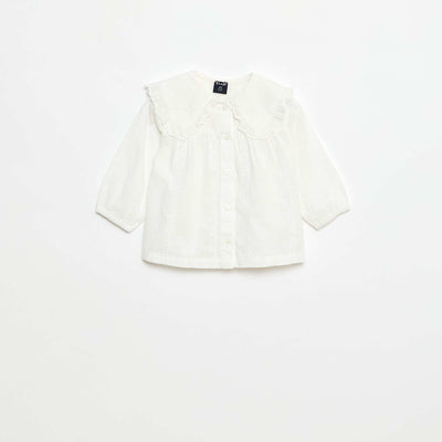 Blouse broderie anglaise en coton uni BLANC