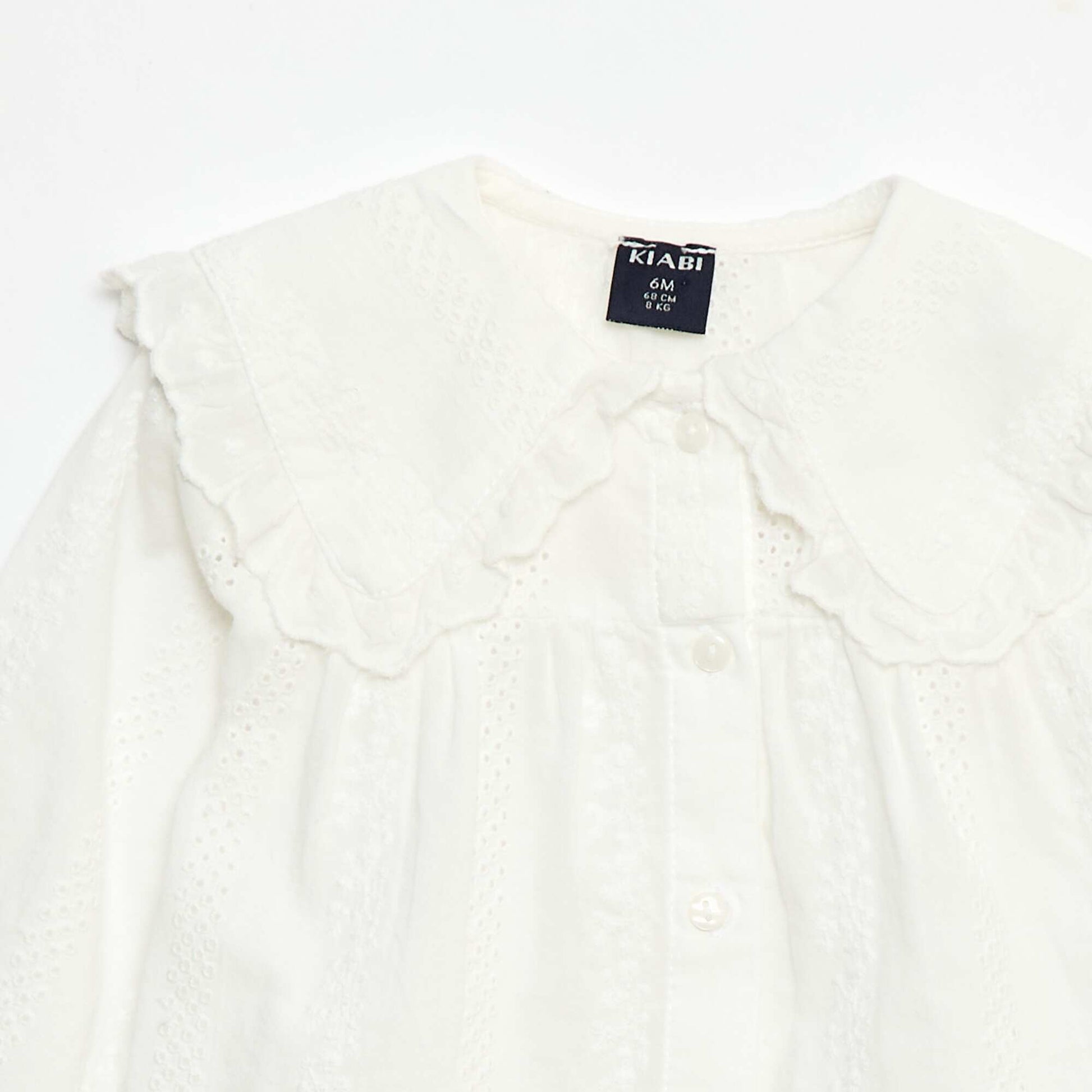 Blouse broderie anglaise en coton uni BLANC