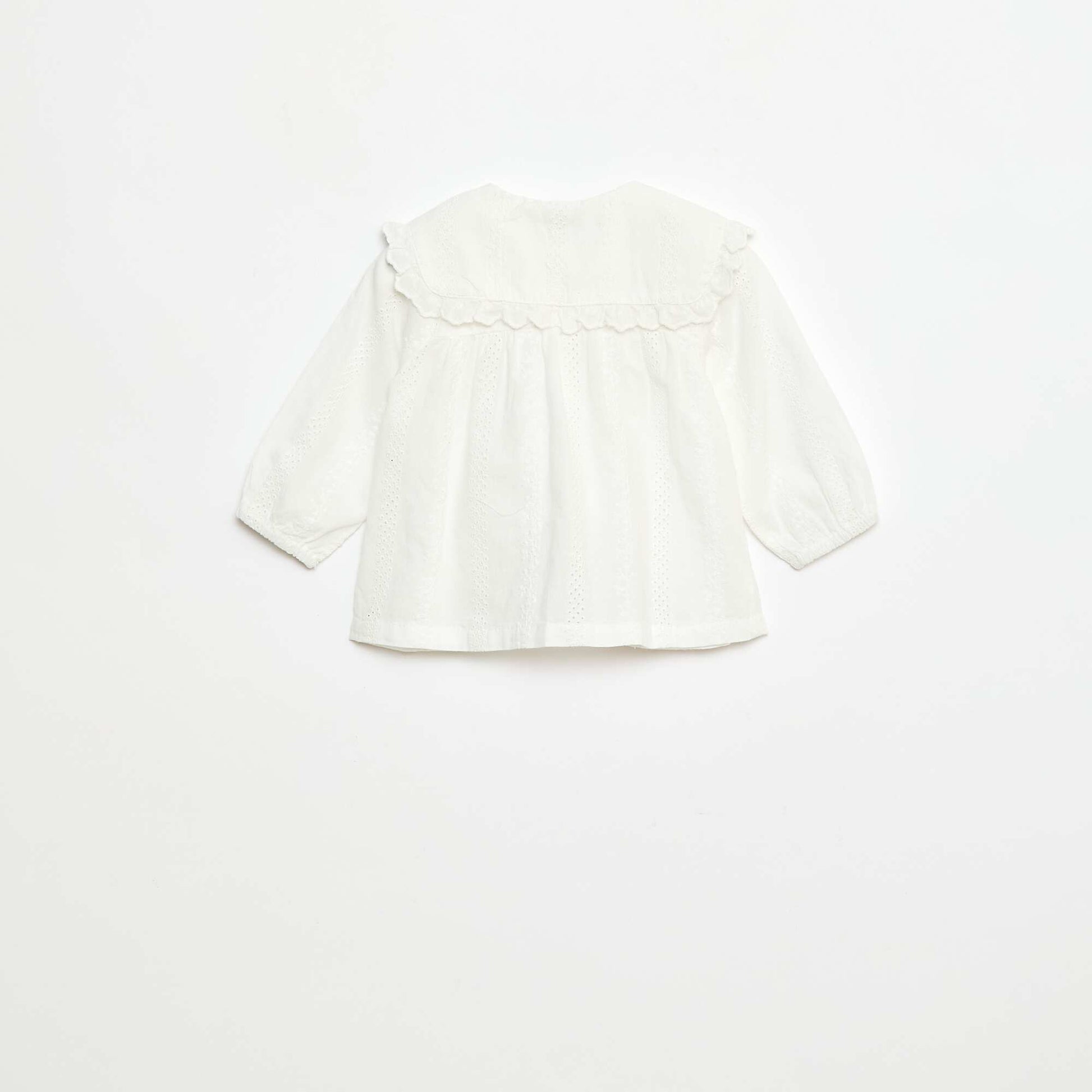 Blouse broderie anglaise en coton uni BLANC