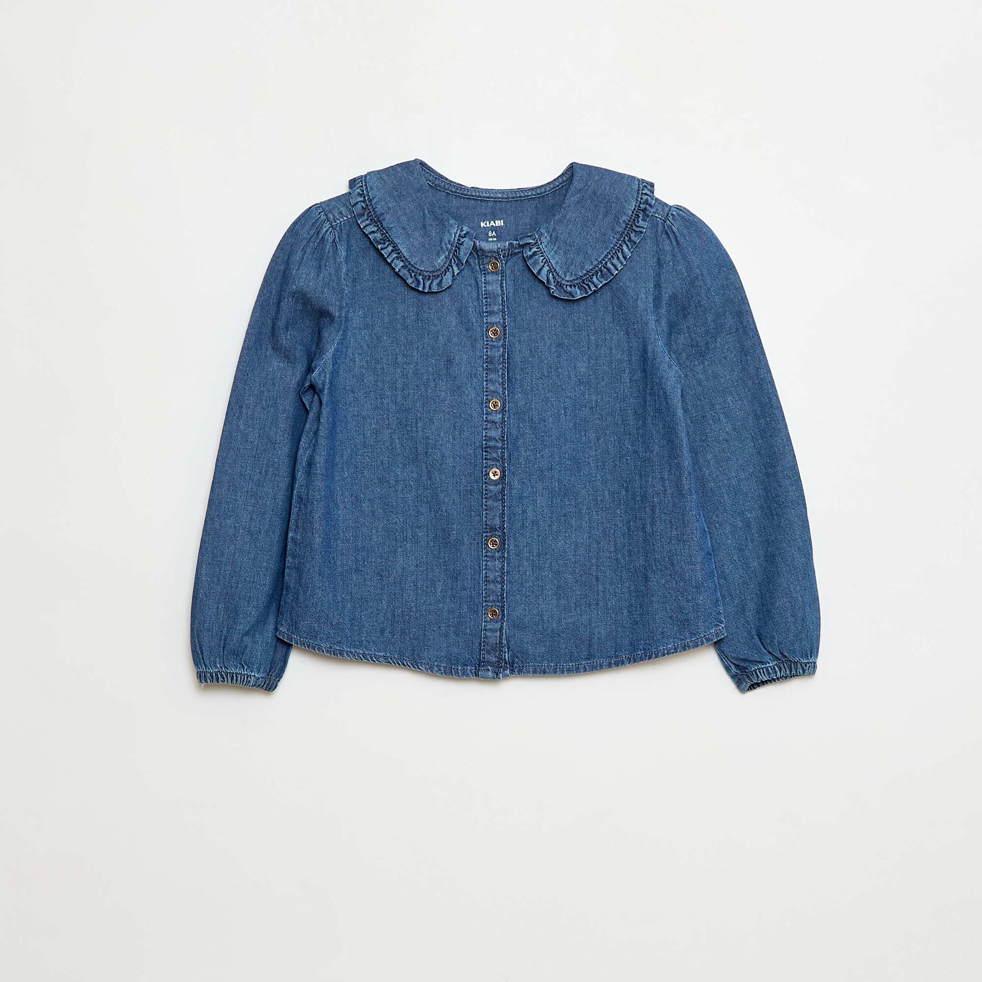 Blouse en denim avec col claudine BLEU