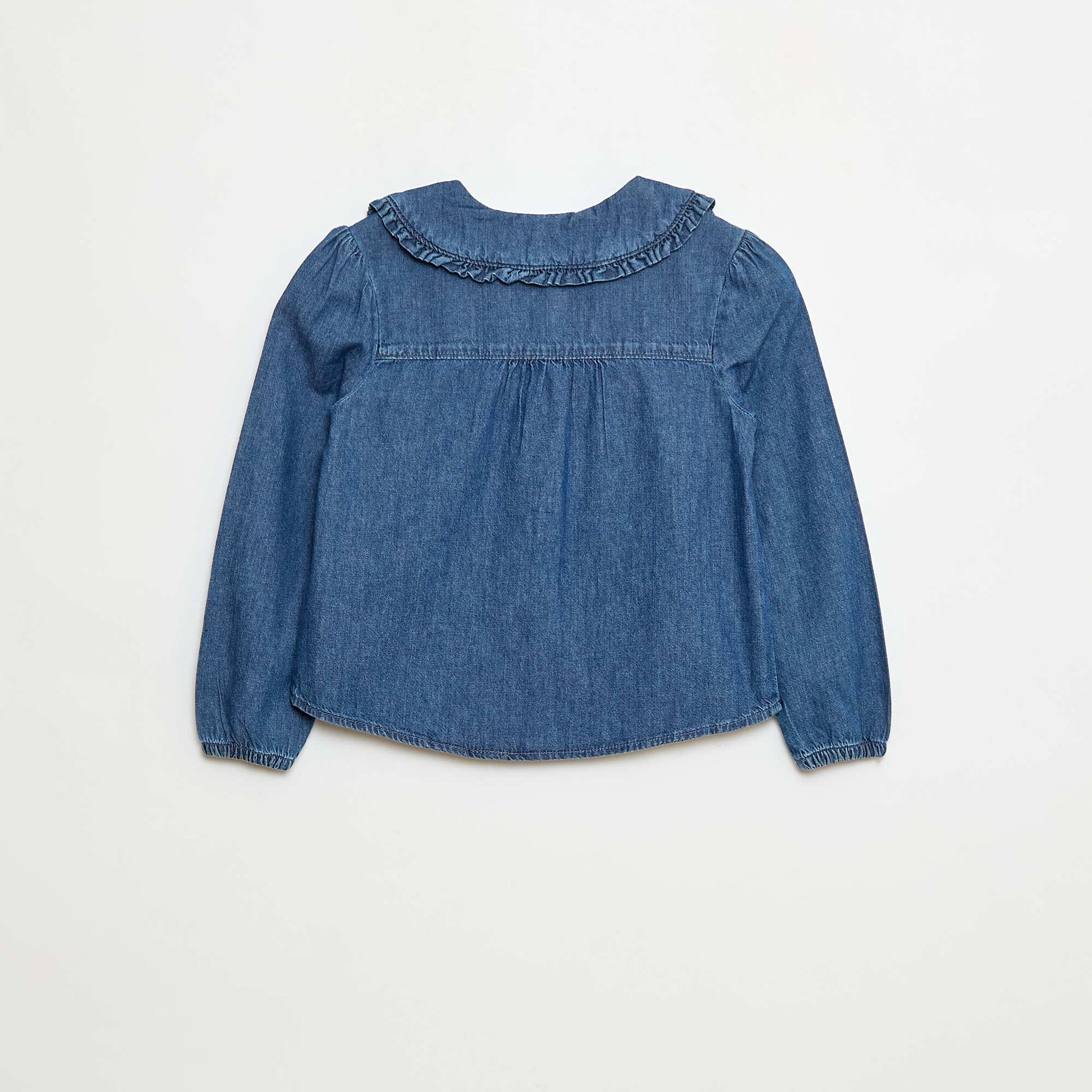 Blouse en denim avec col claudine BLEU