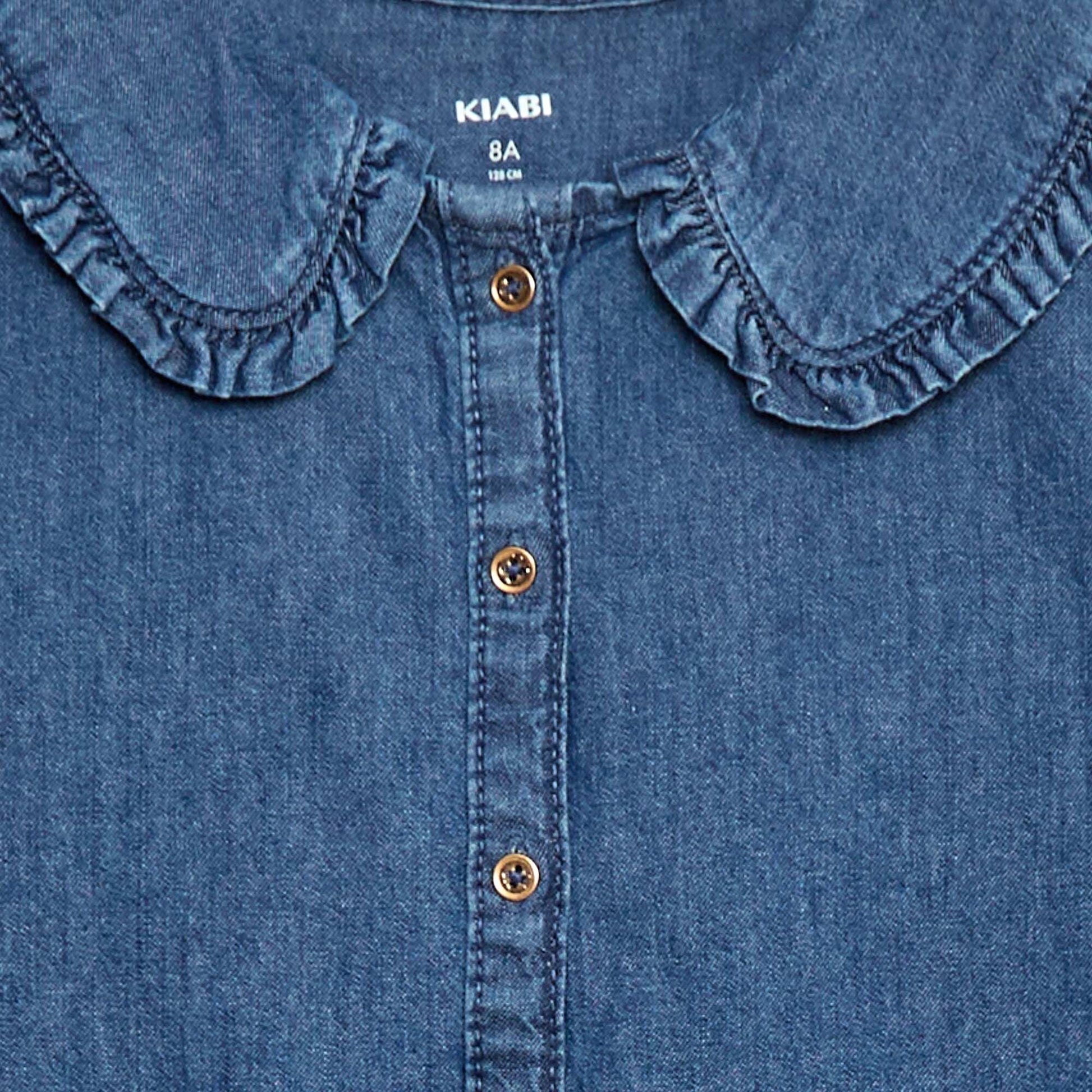 Blouse en denim avec col claudine BLEU