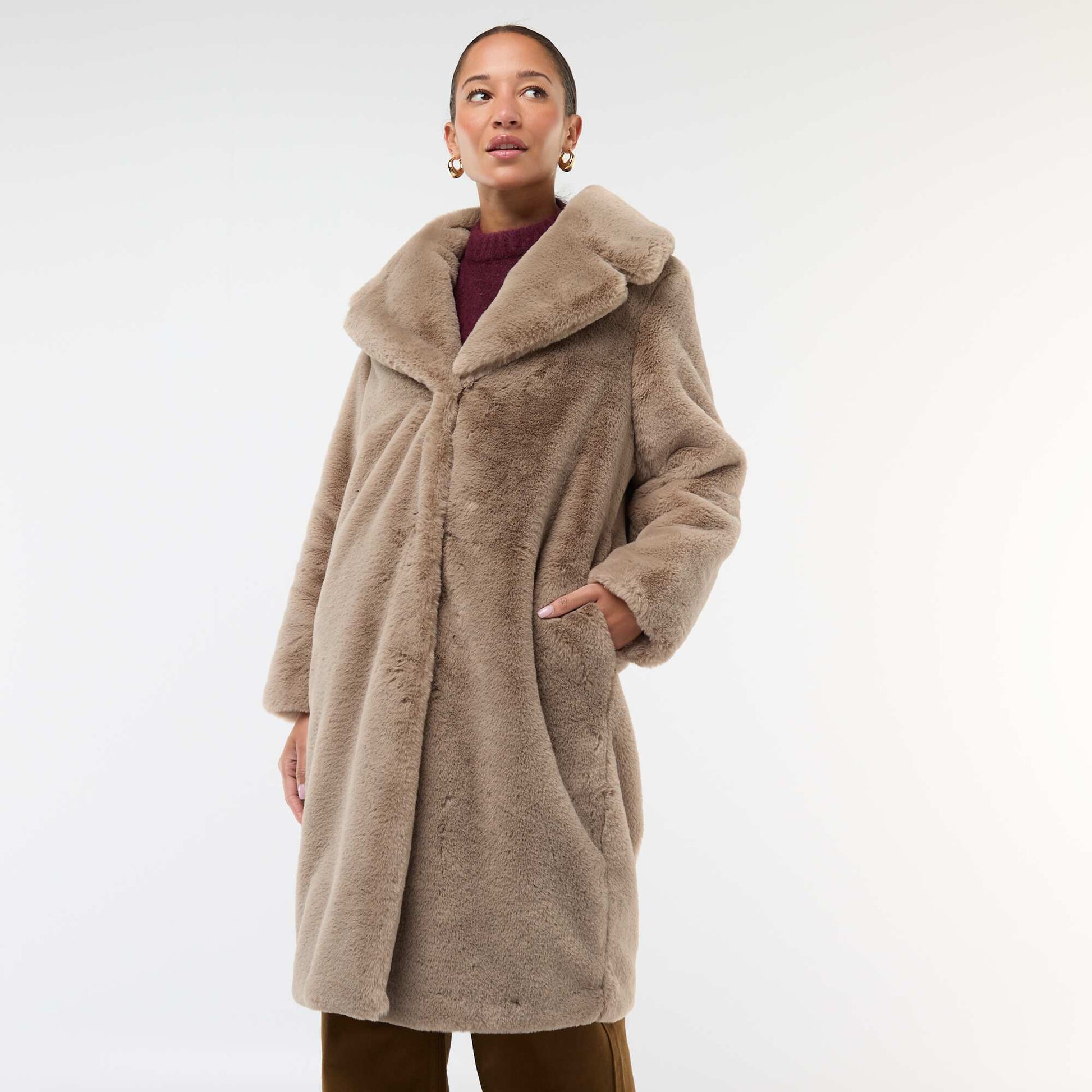 Manteau long imitation fourrure MARRON