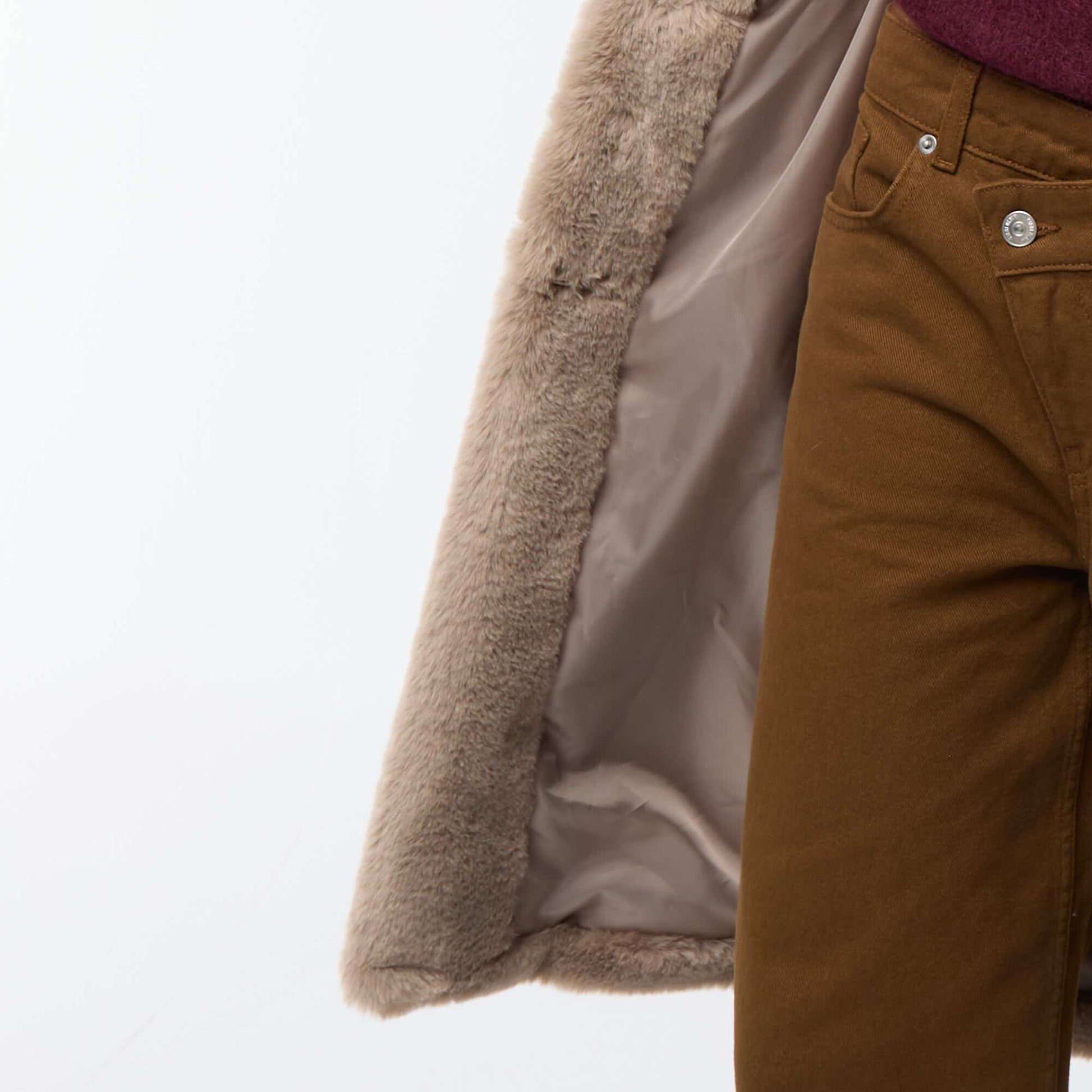 Manteau long imitation fourrure MARRON