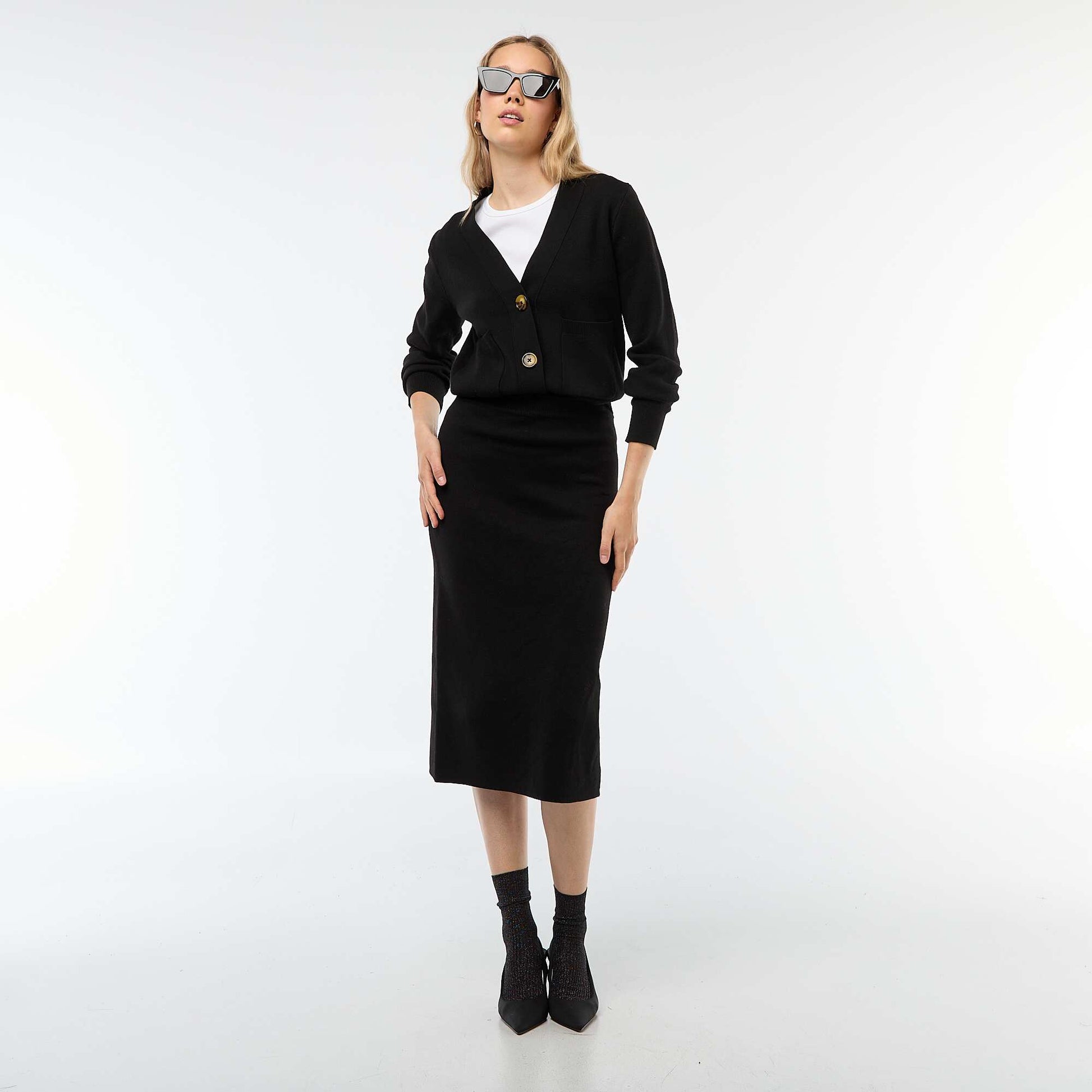Gilet cardigan en tricot ottoman NOIR