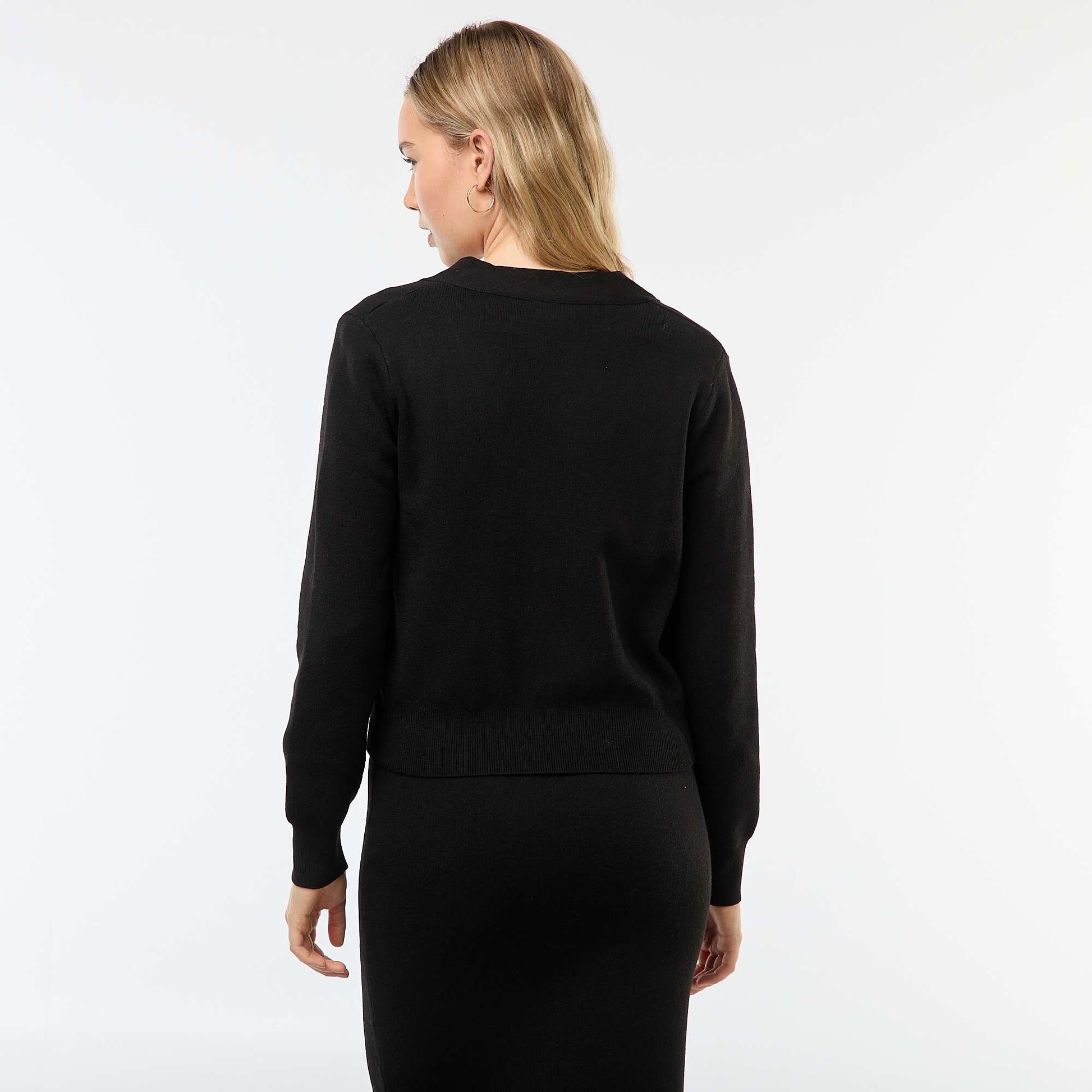 Gilet cardigan en tricot ottoman NOIR