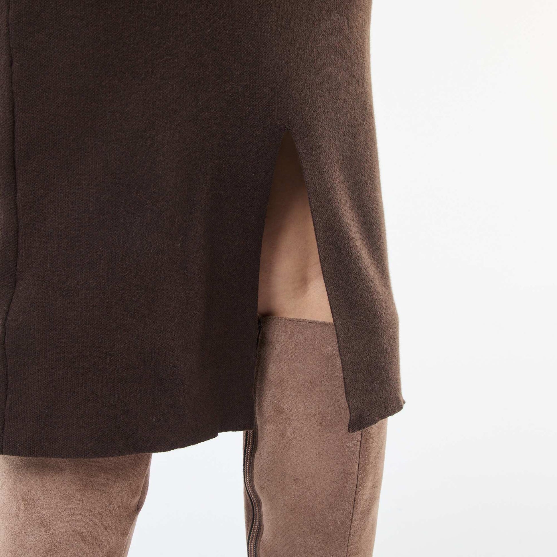 Jupe midi en tricot ottoman MARRON