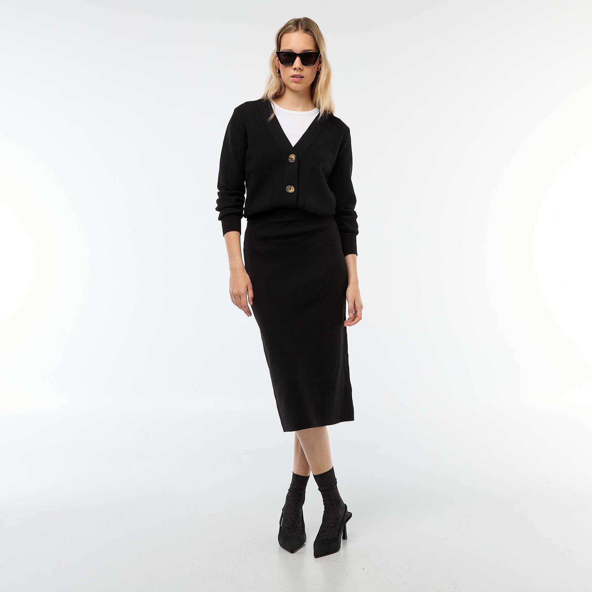 Jupe midi en tricot ottoman NOIR
