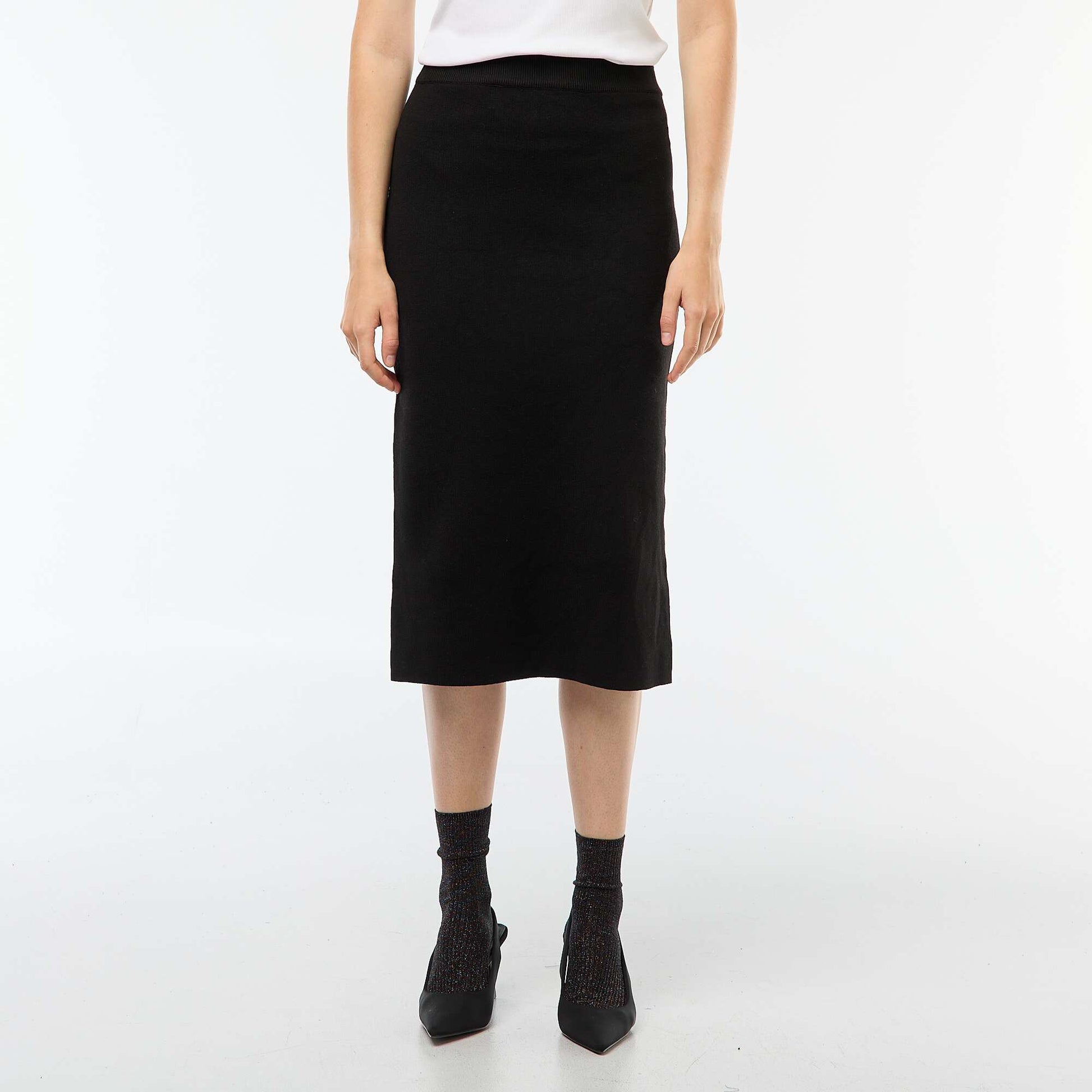 Jupe midi en tricot ottoman NOIR