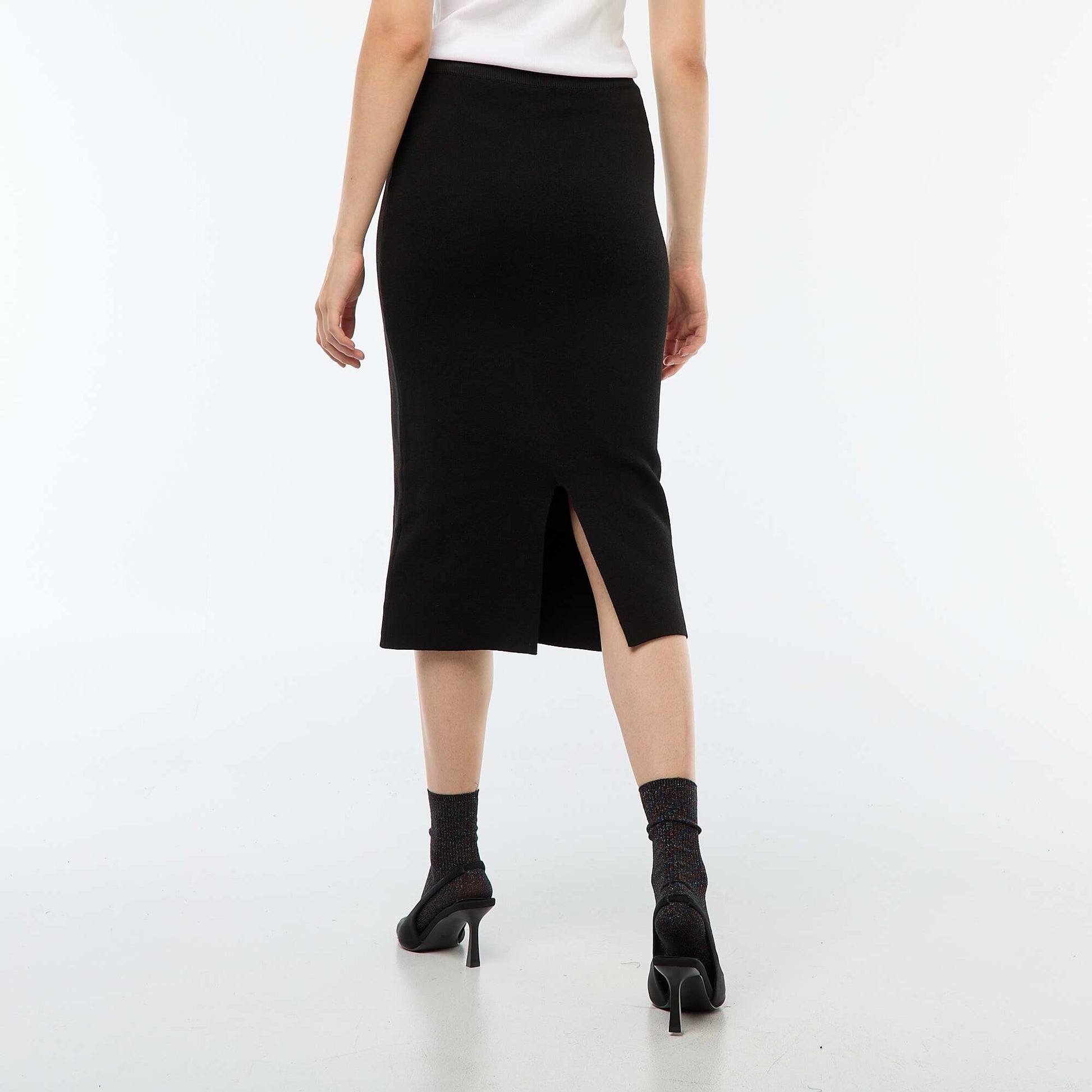 Jupe midi en tricot ottoman NOIR