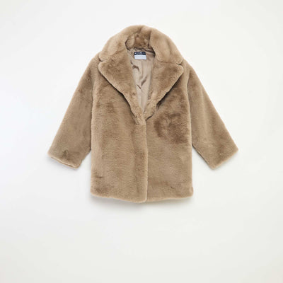 Manteau long chaud effet pelucheux GRIS