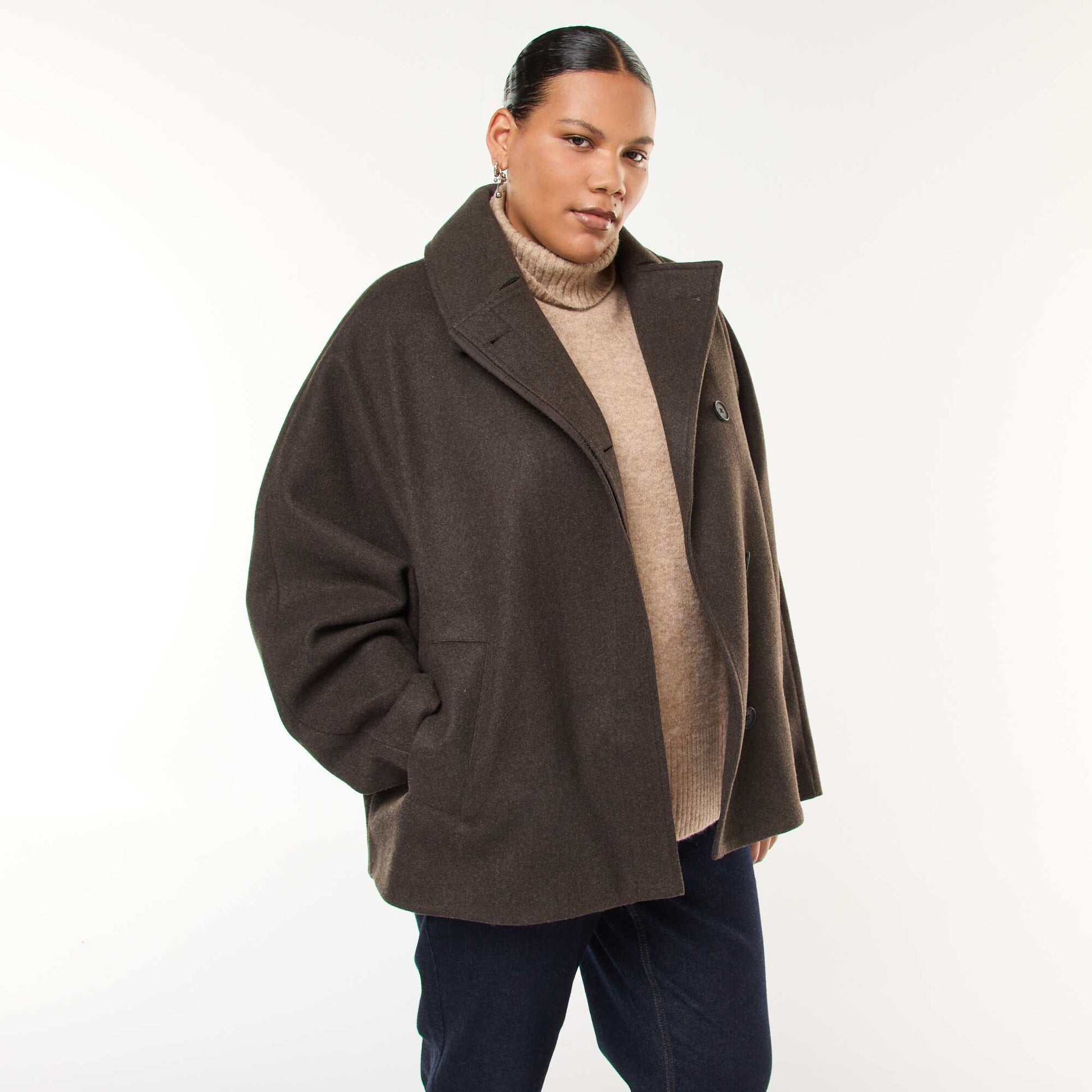 Manteau forme cape façon lainage MARRON