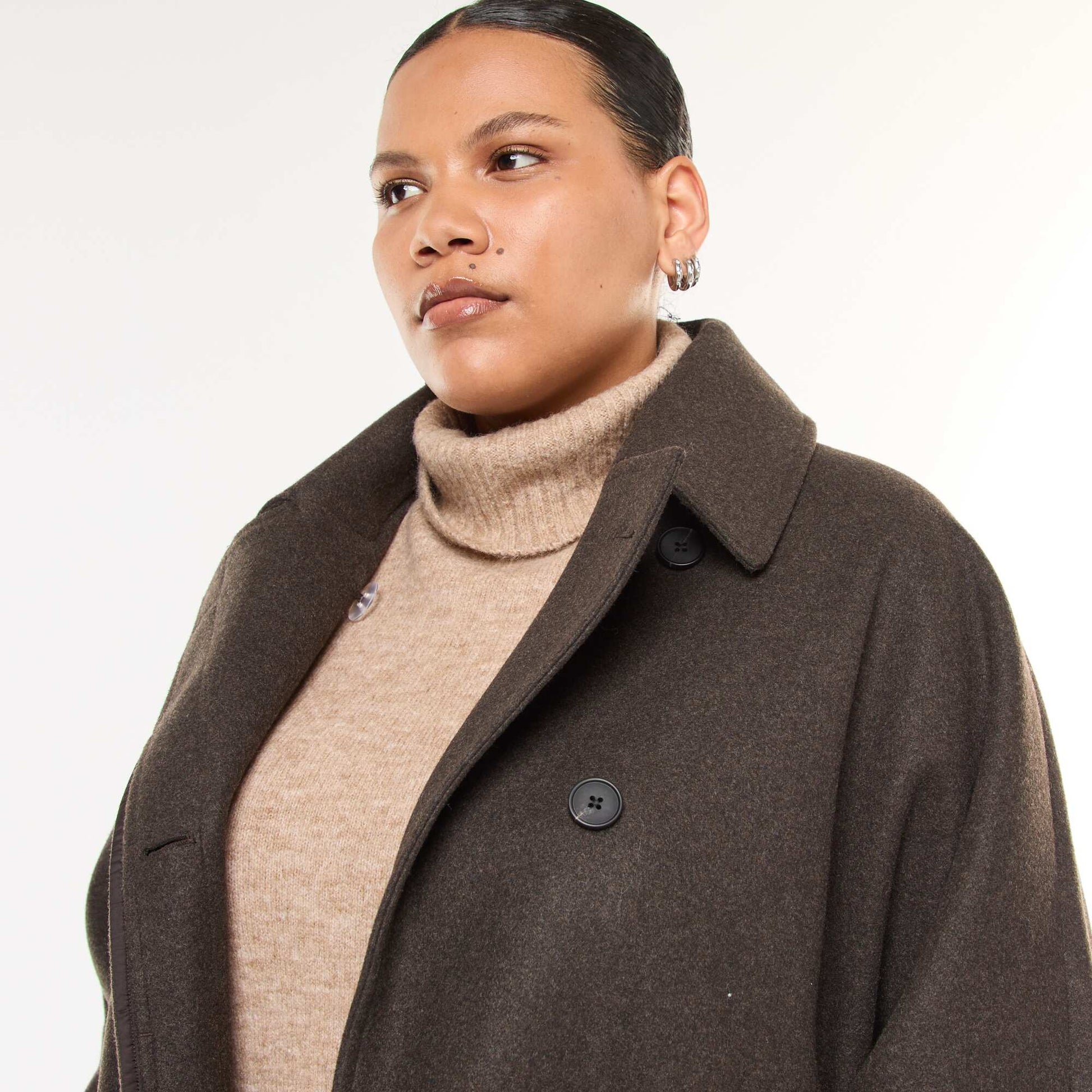 Manteau forme cape façon lainage MARRON