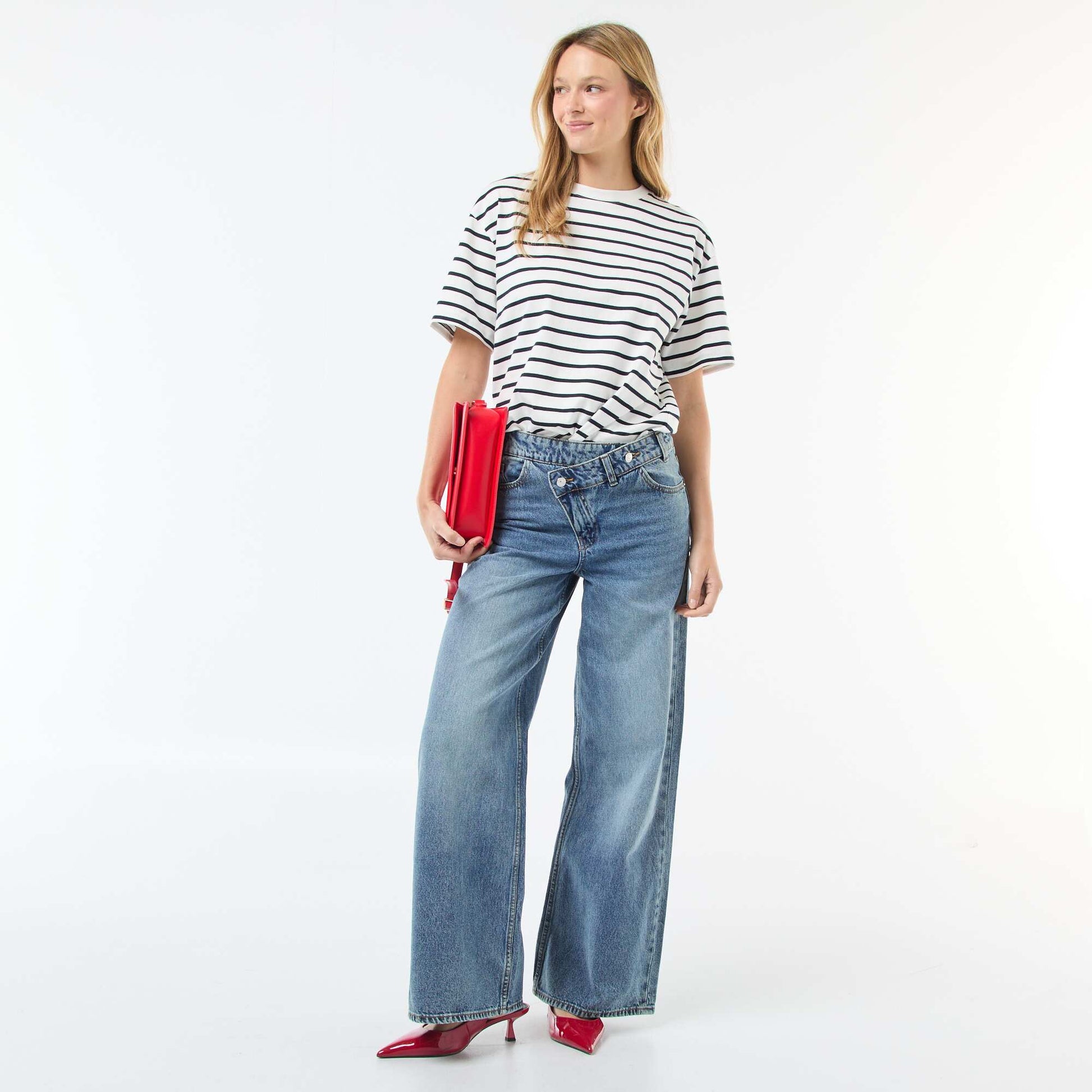 Jean large avec double ouverture boutonnée BLEU