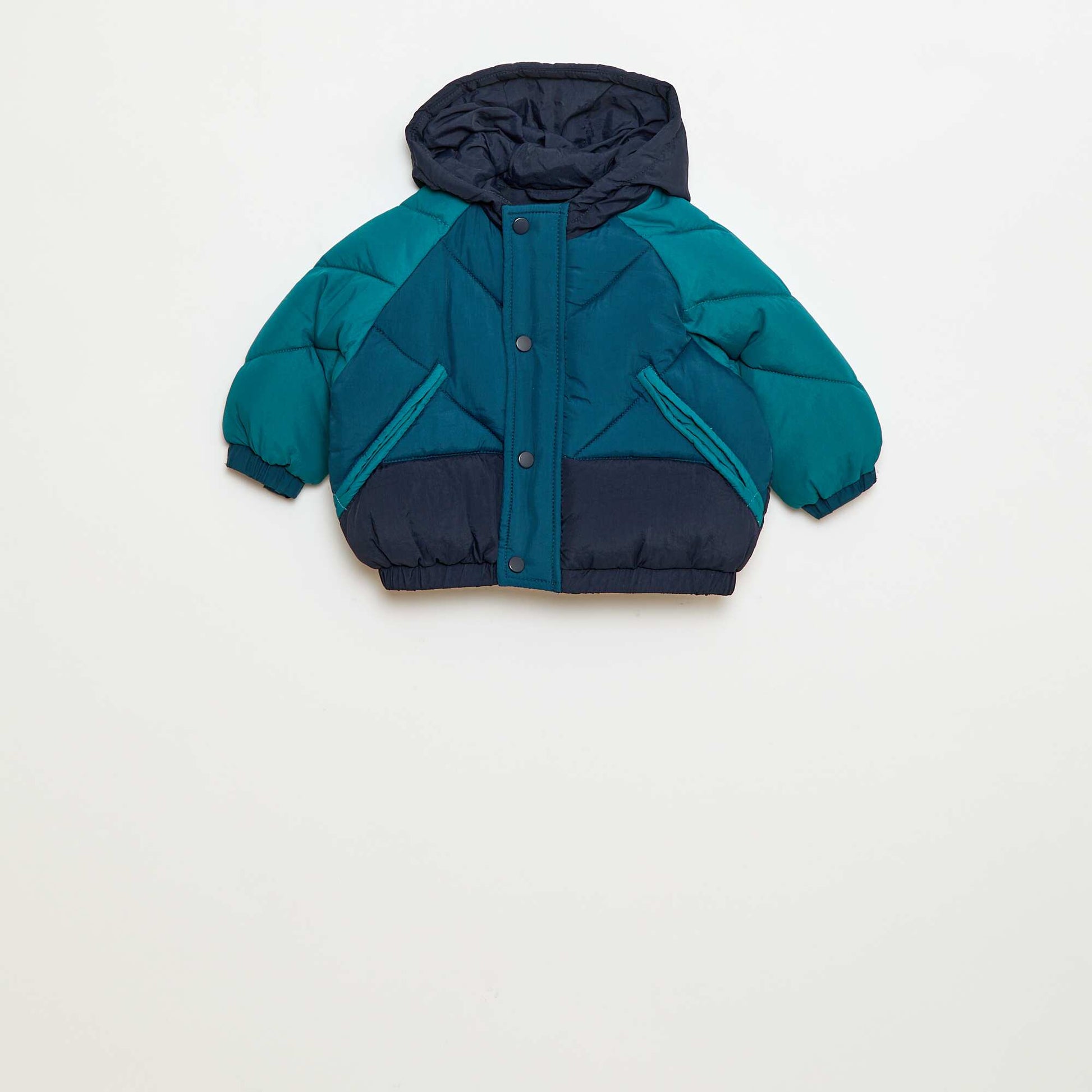 Doudoune déperlante à capuche color bloc BLEU