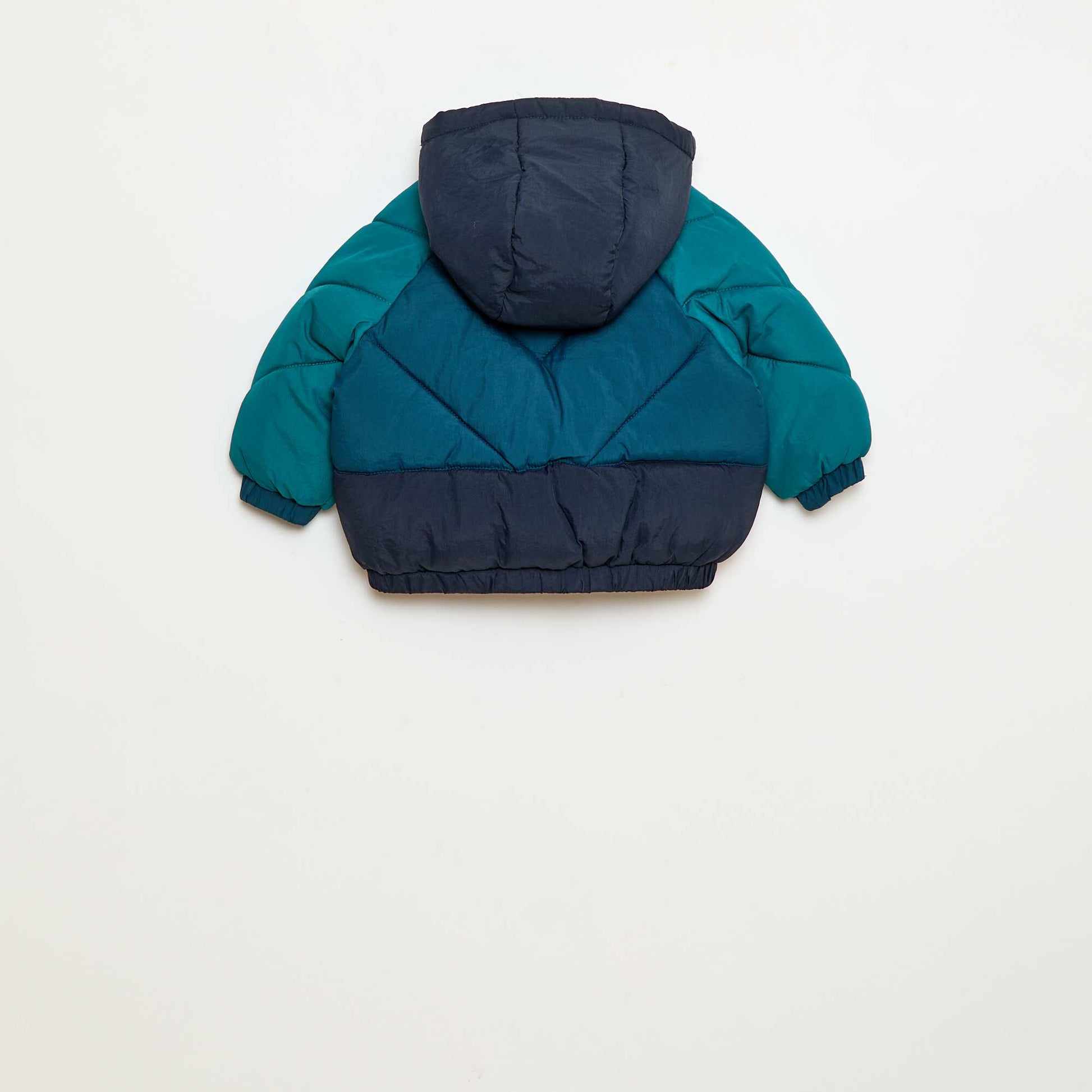 Doudoune déperlante à capuche color bloc BLEU