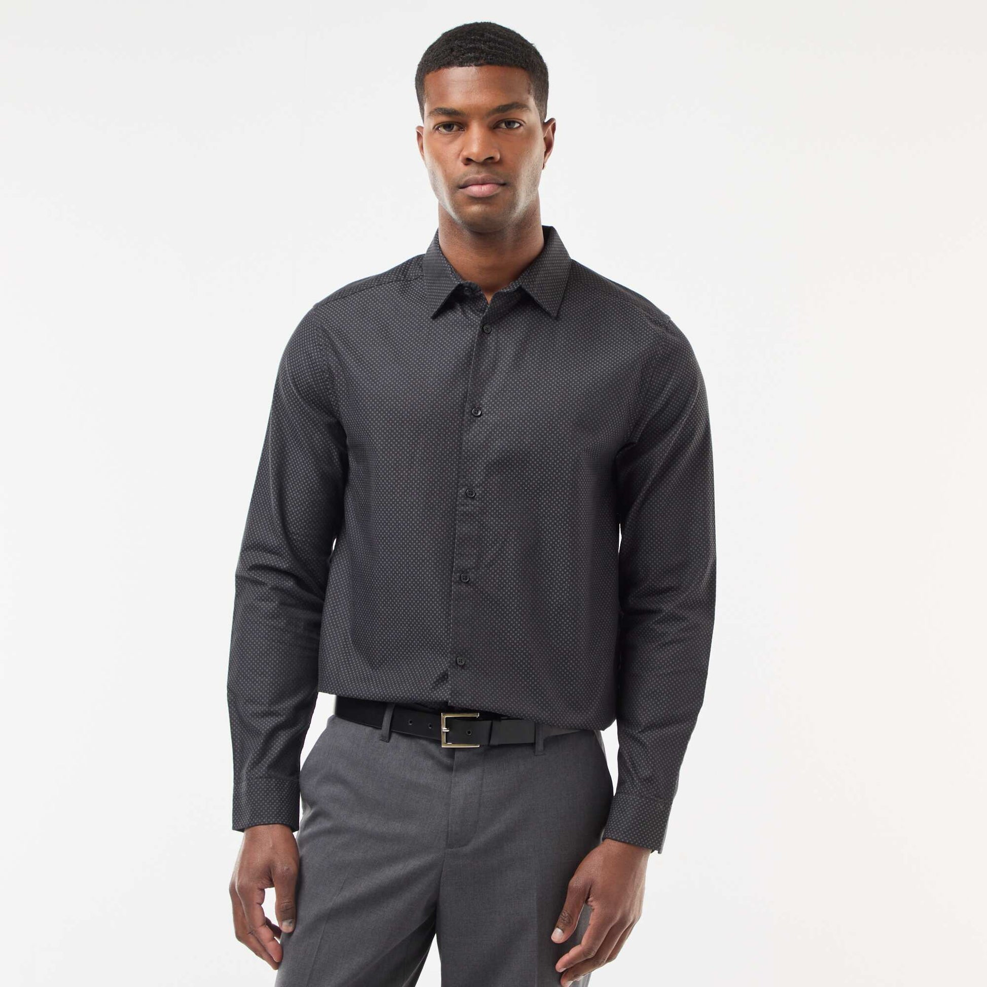 Chemise regular en tissage dobby coton NOIR
