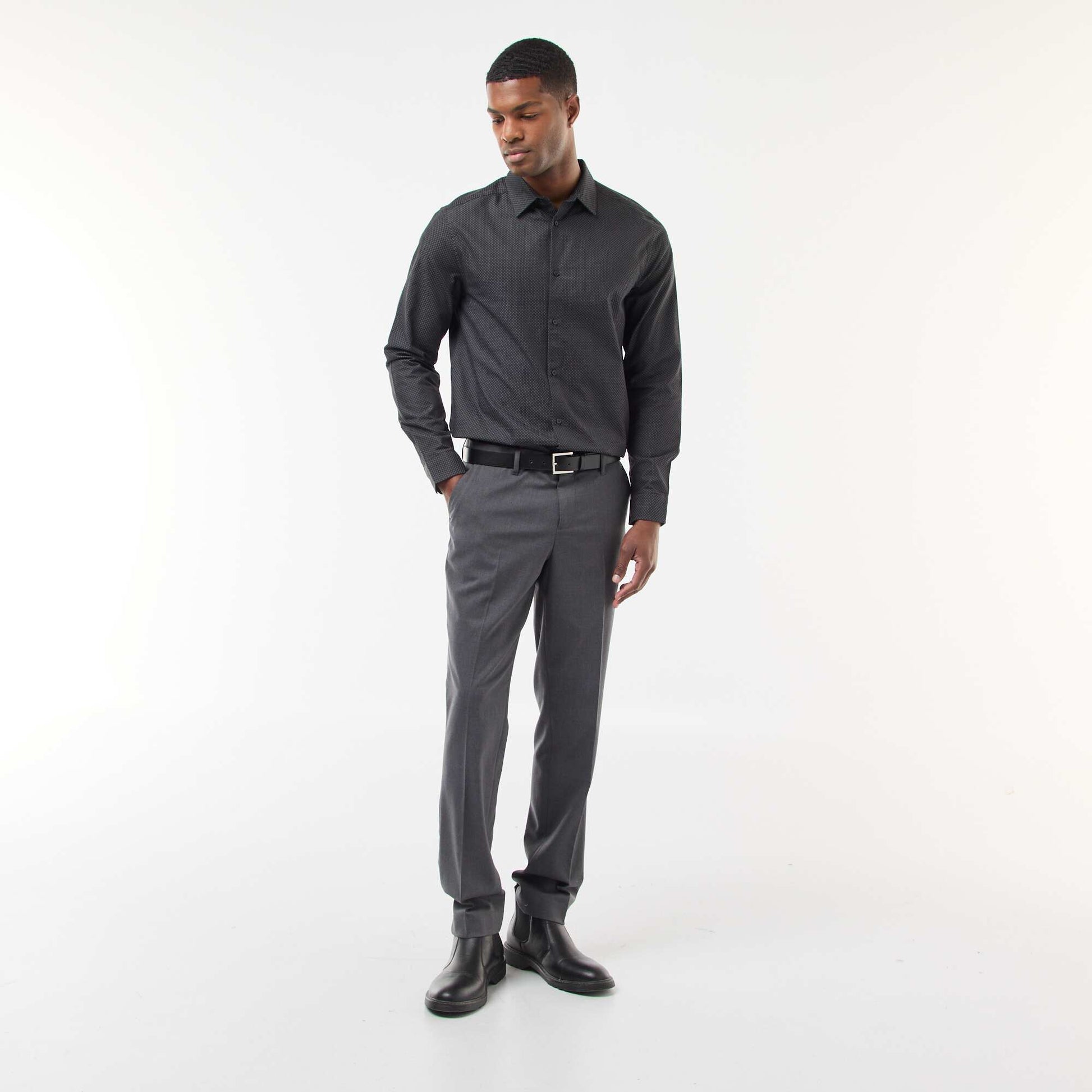 Chemise regular en tissage dobby coton NOIR