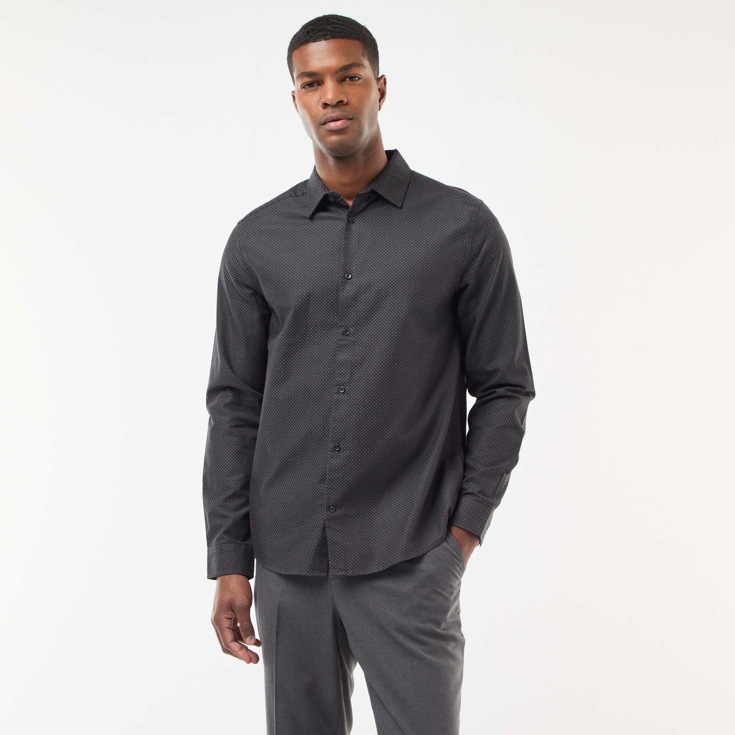 Chemise regular en tissage dobby coton NOIR