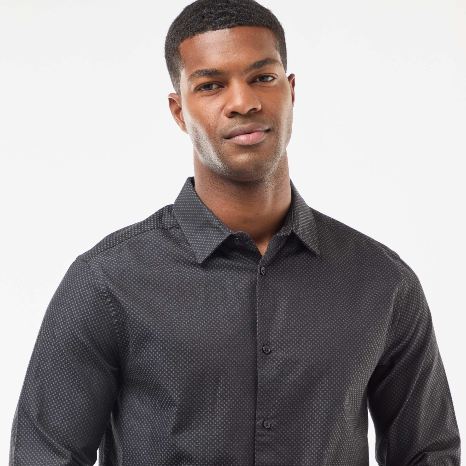 Chemise regular en tissage dobby coton NOIR