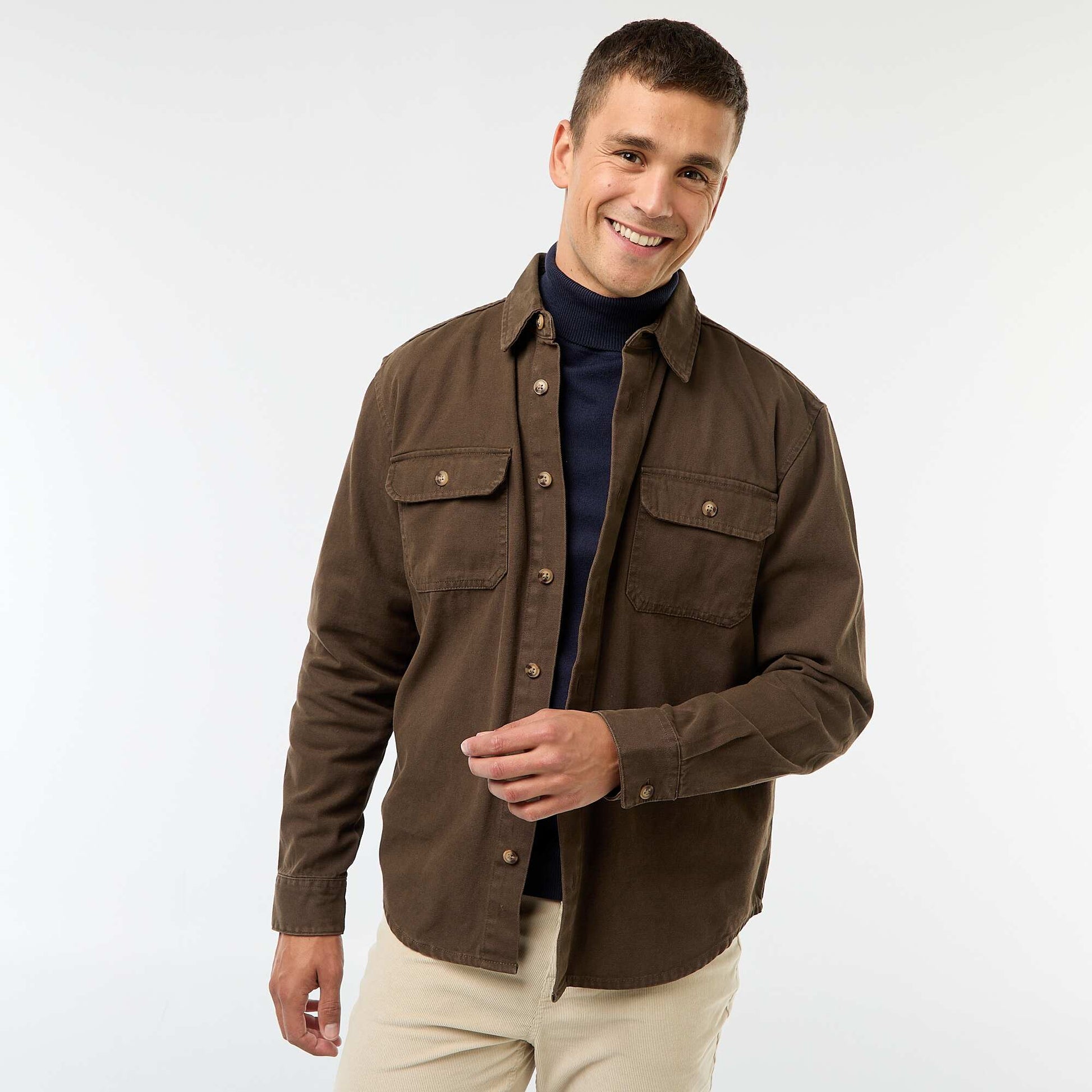Sur chemise manches longues en coton MARRON