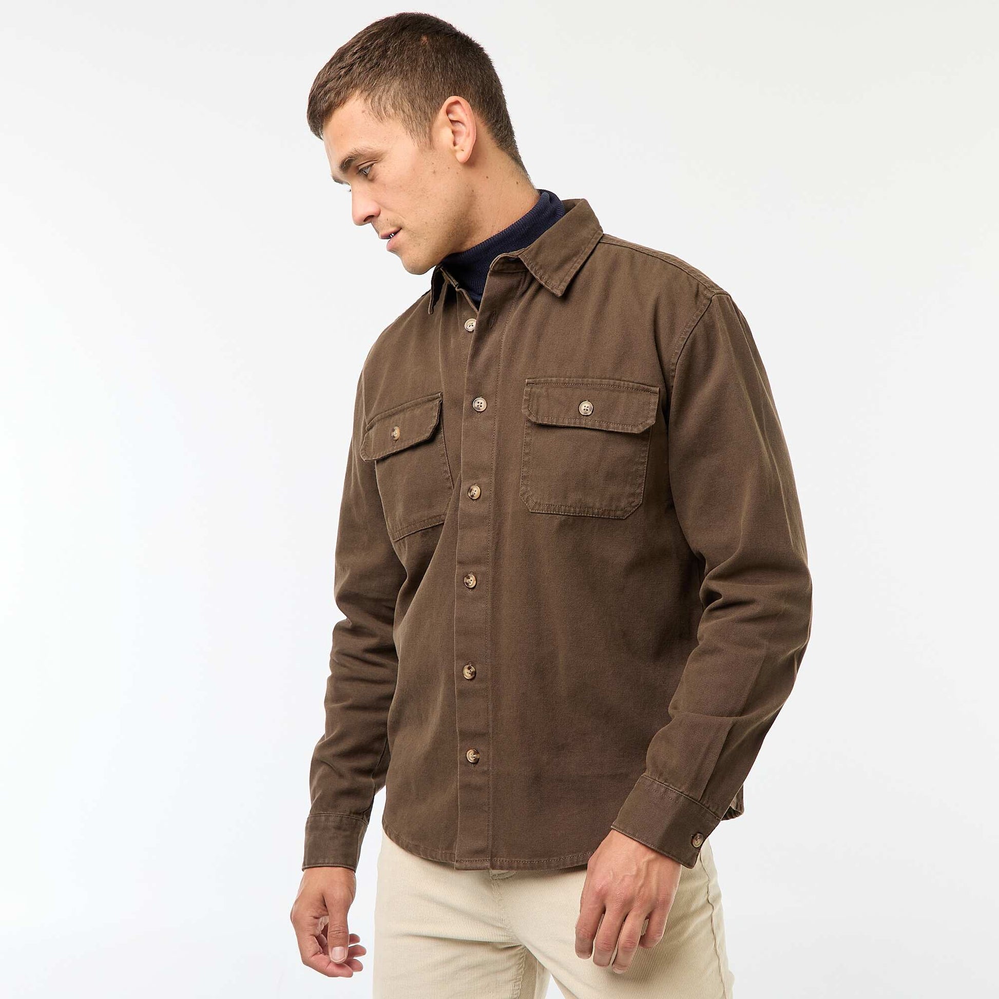 Sur chemise manches longues en coton MARRON