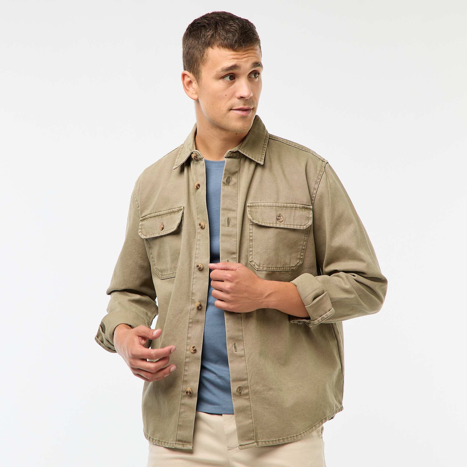 Sur chemise manches longues en coton KAKI
