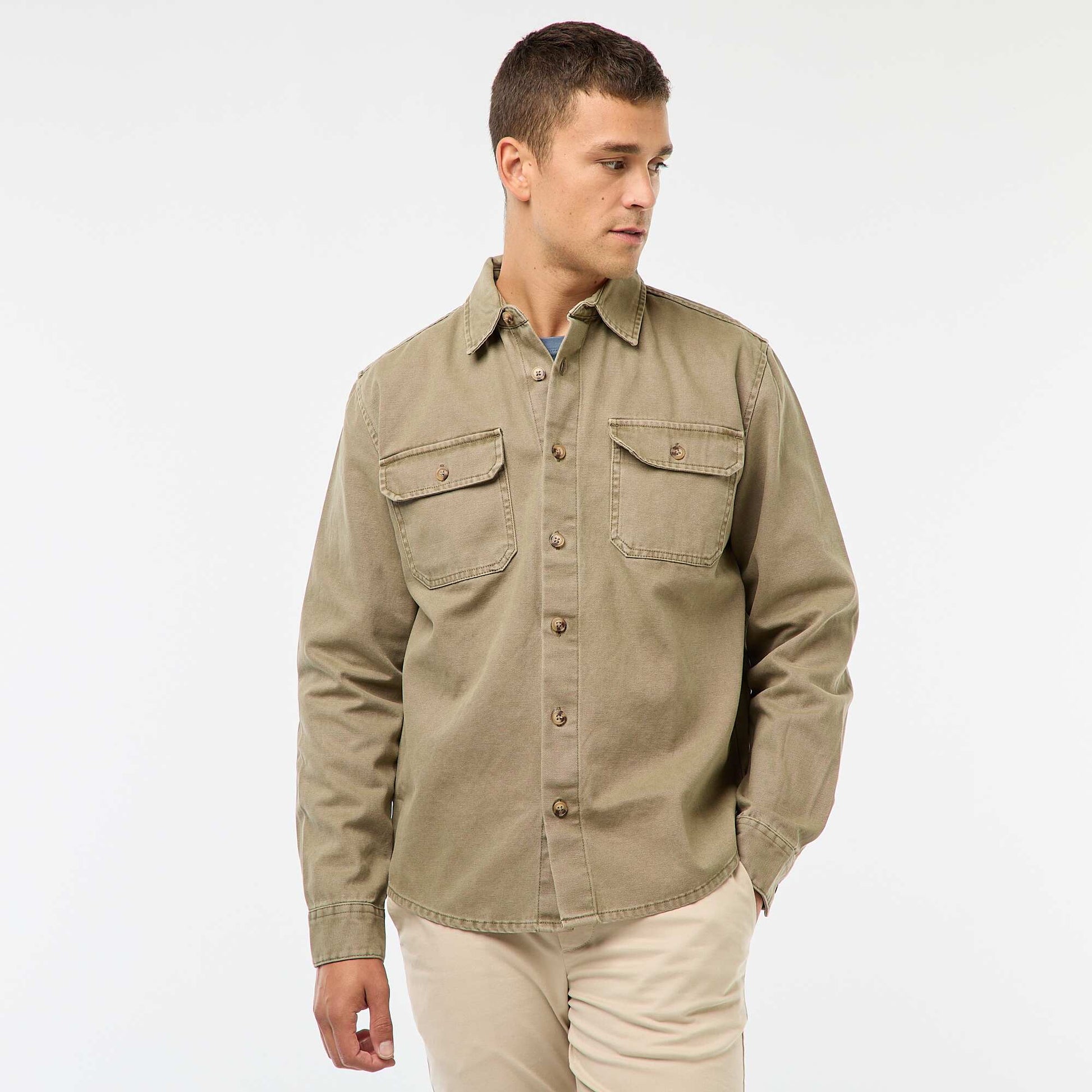 Sur chemise manches longues en coton KAKI