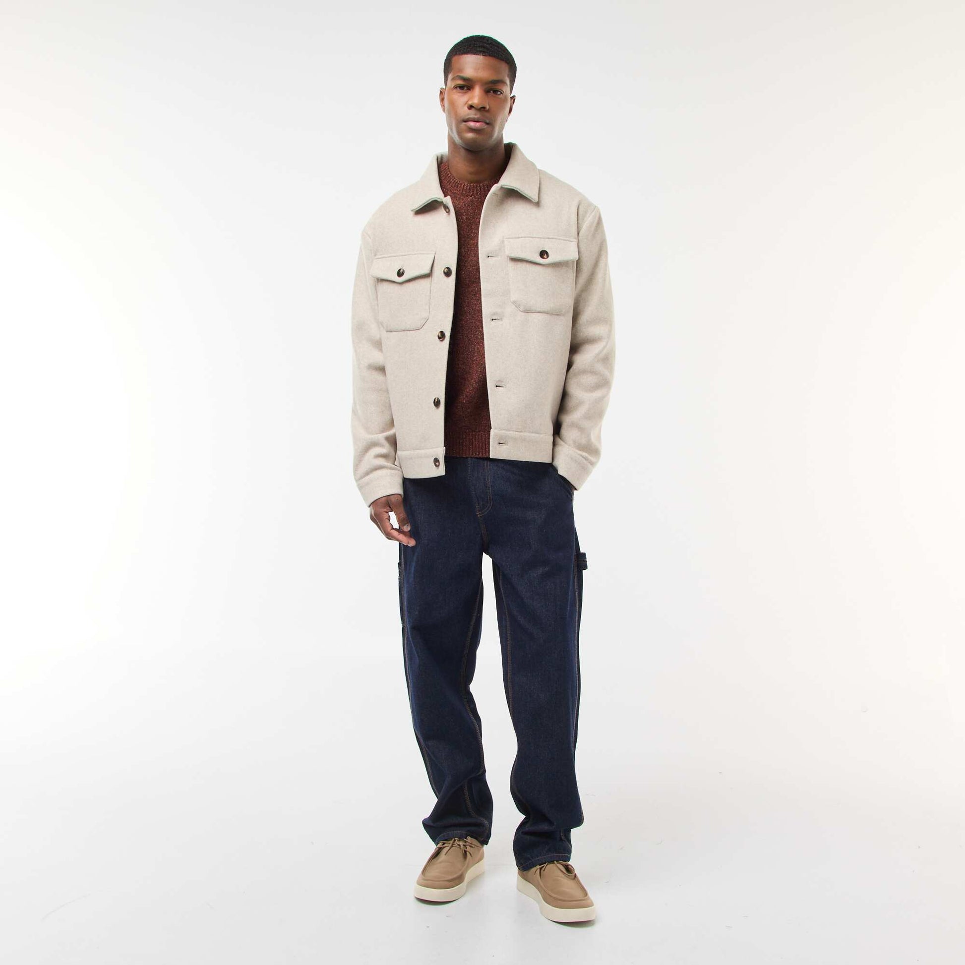 Surchemise avec 2 poches à rabat boutonnées à la poitrine BEIGE