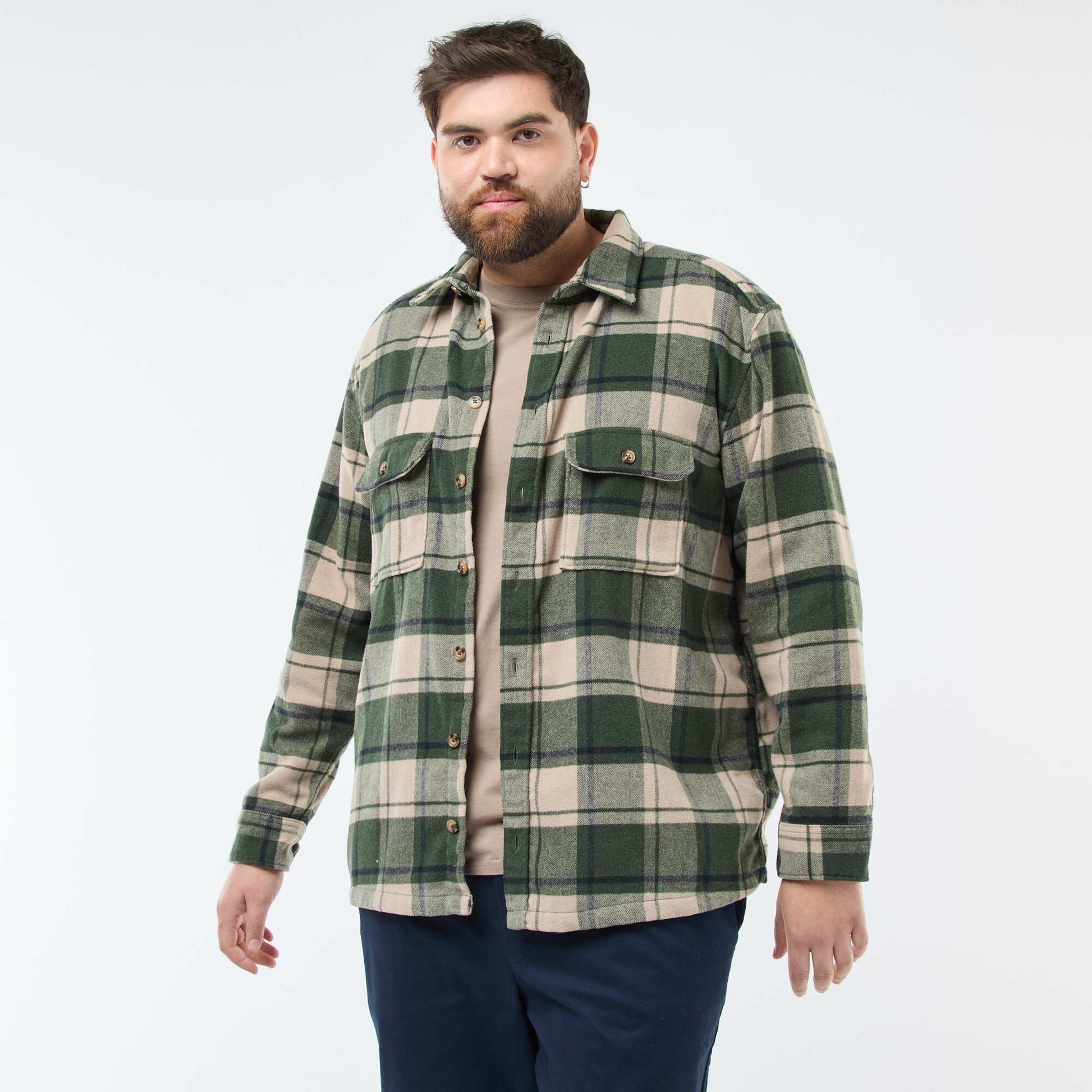 Sur chemise à carreaux en flanelle coton KAKI