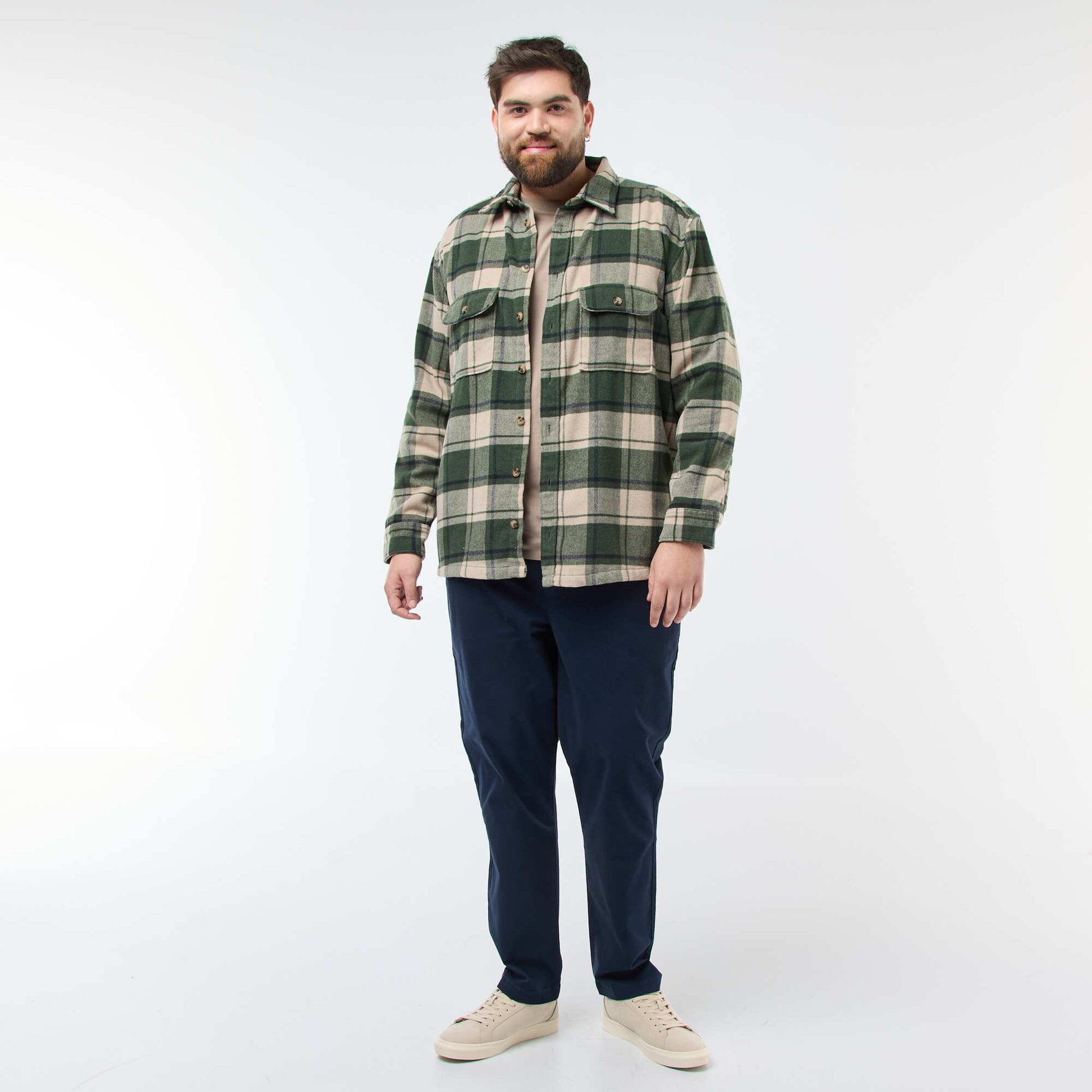 Sur chemise à carreaux en flanelle coton KAKI