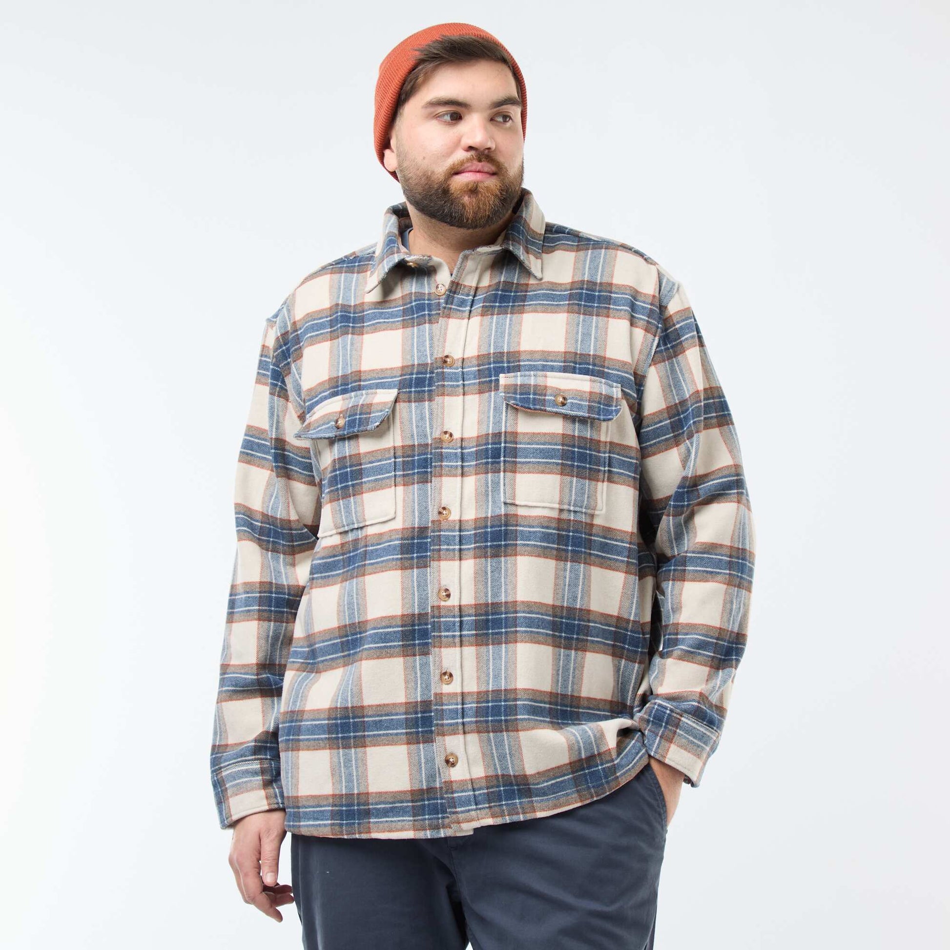 Sur chemise à carreaux en flanelle coton BEIGE