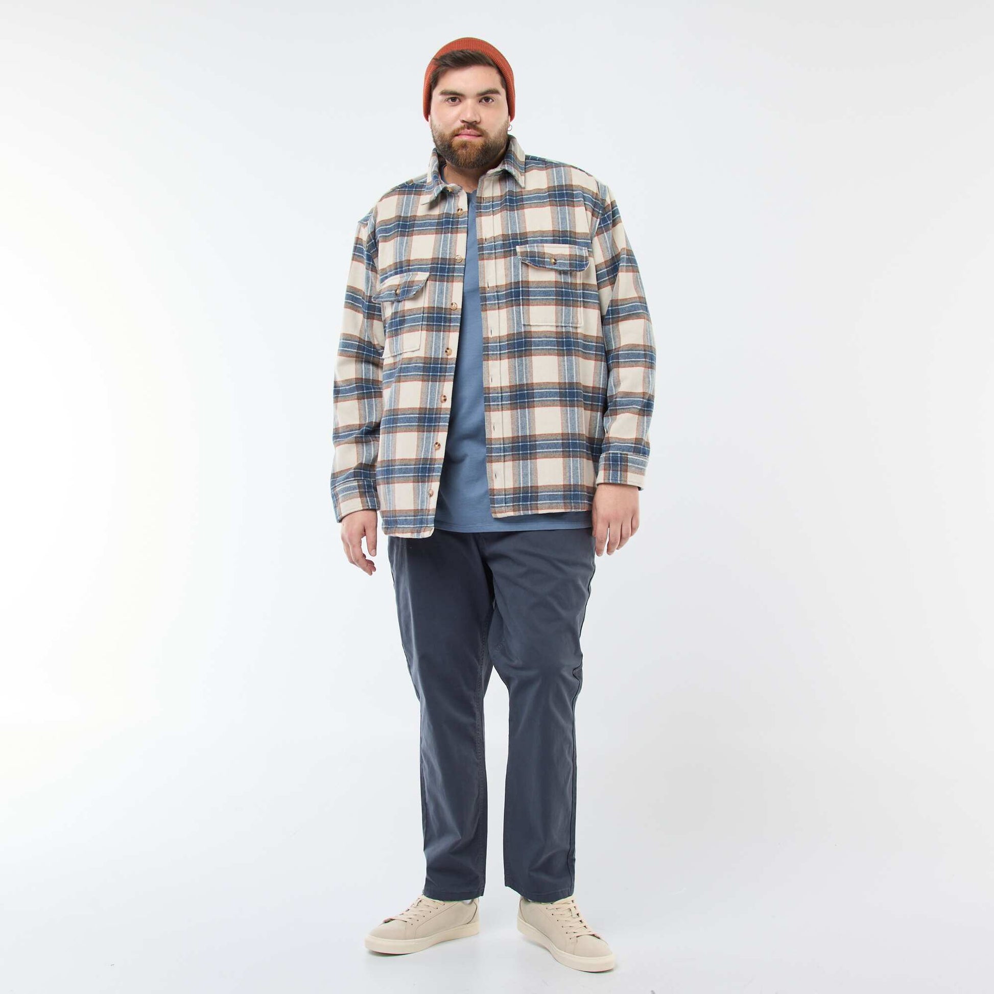 Sur chemise à carreaux en flanelle coton BEIGE