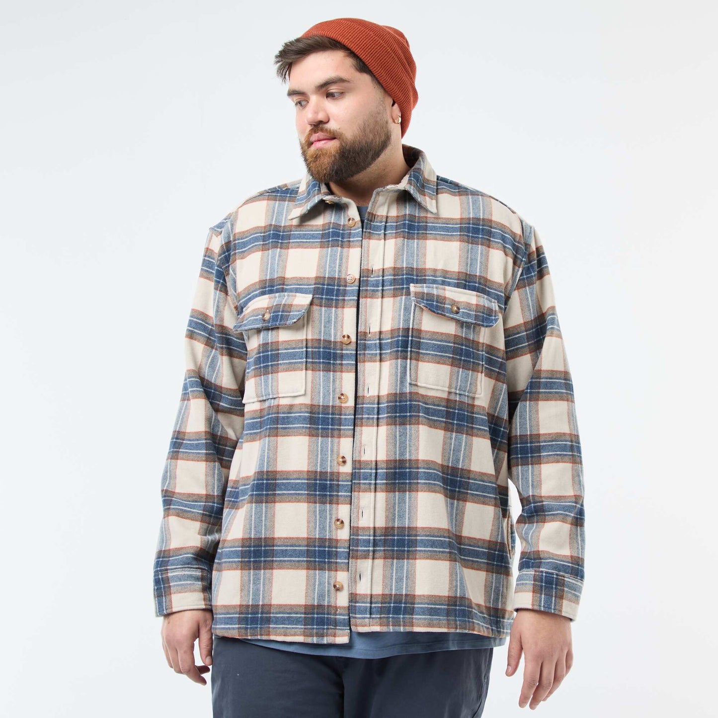 Sur chemise à carreaux en flanelle coton BEIGE