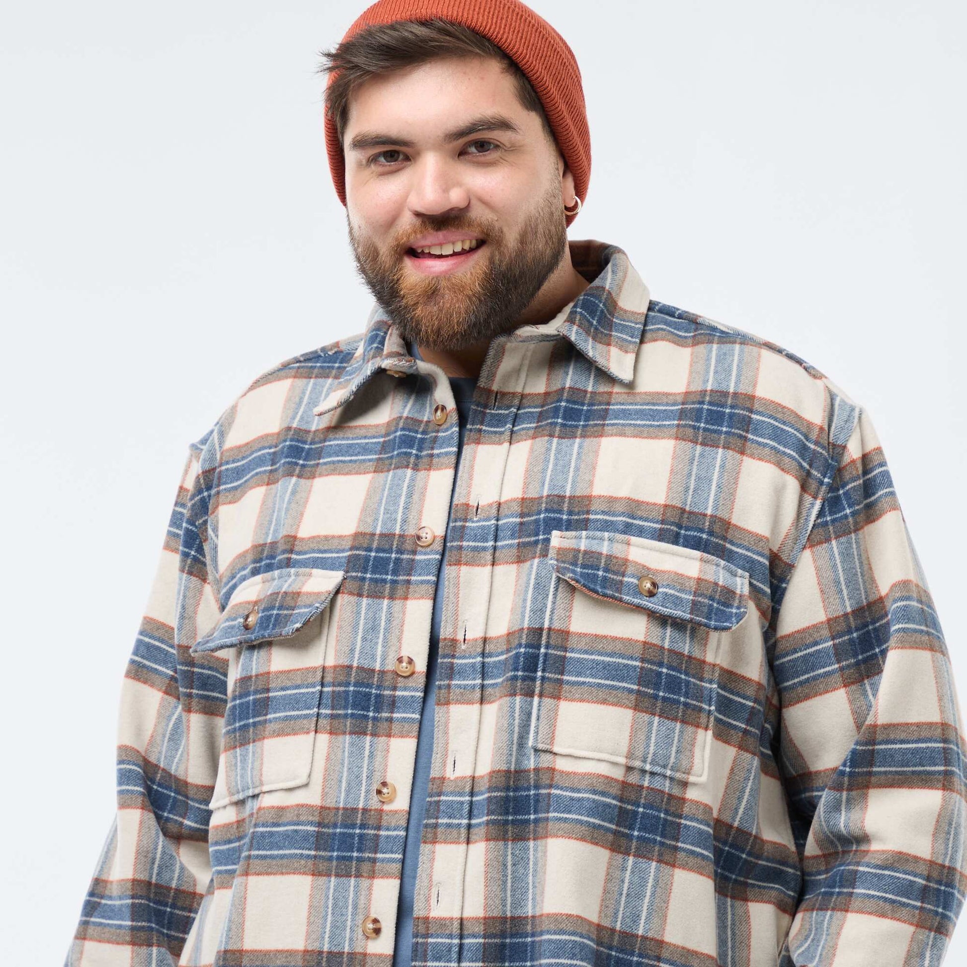Sur chemise à carreaux en flanelle coton BEIGE