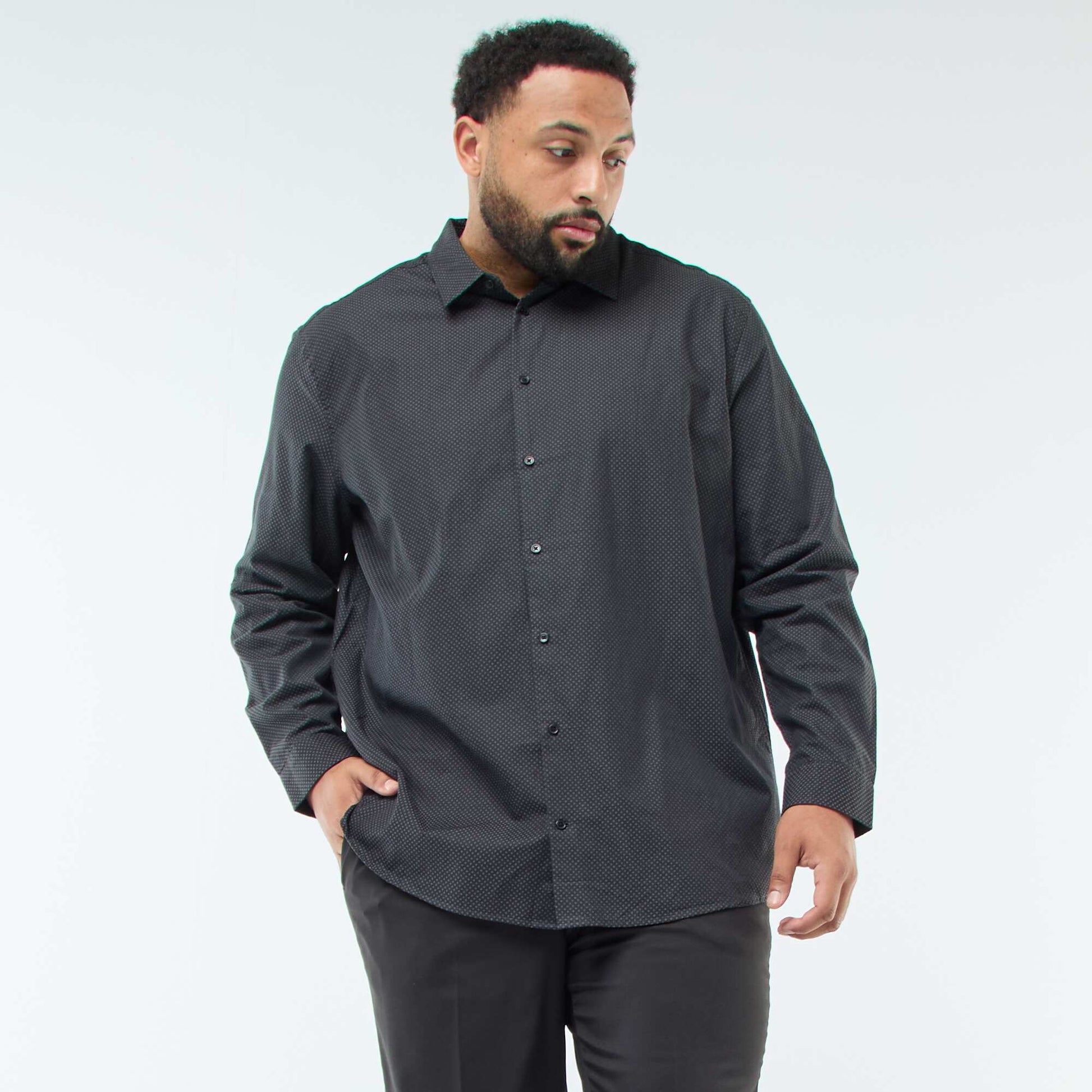Chemise coupe droite dobby NOIR