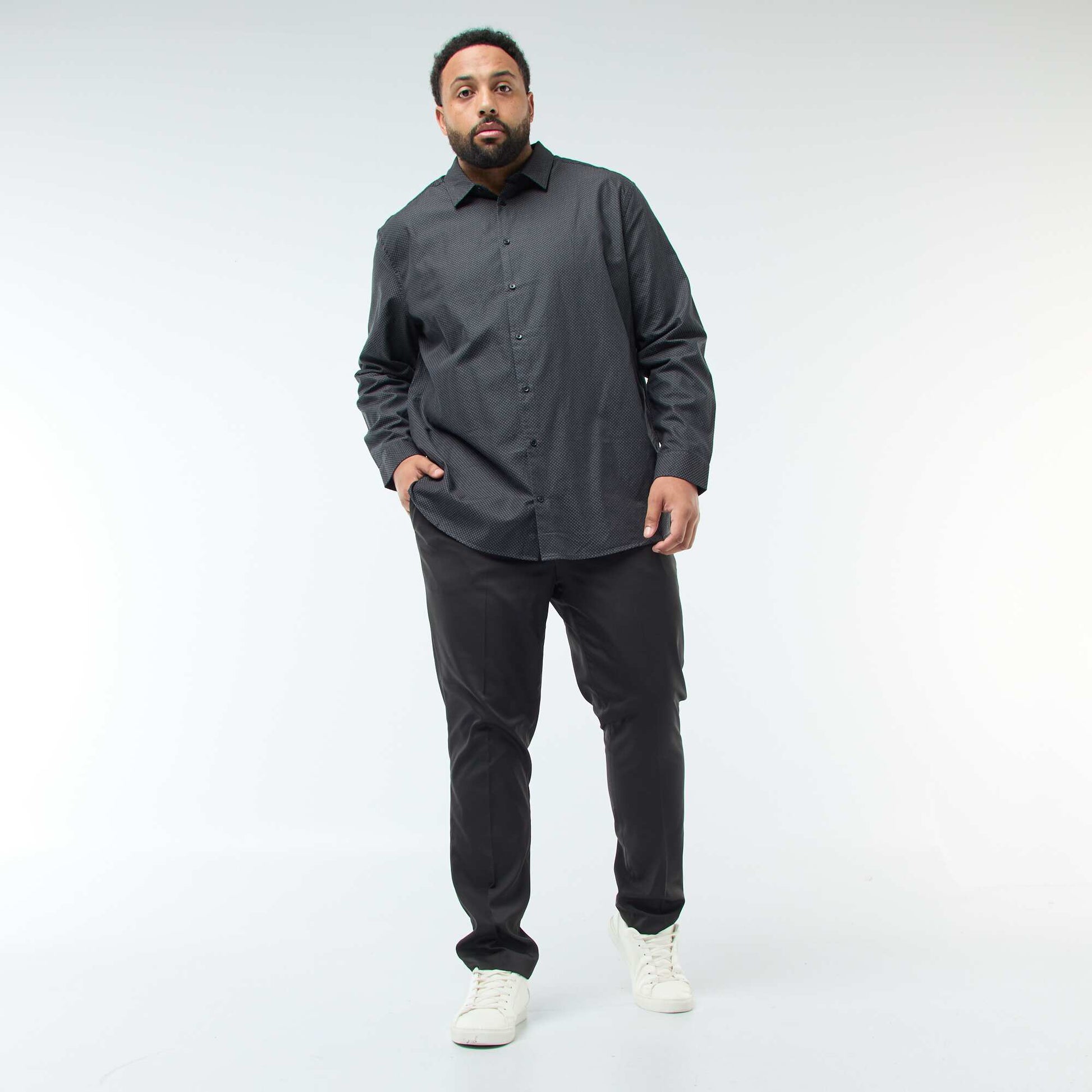 Chemise coupe droite dobby NOIR