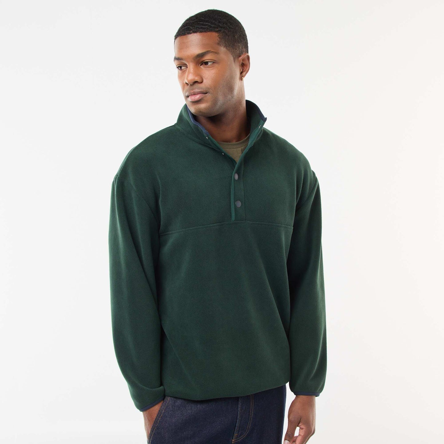 Pull en polaire col camionneur pressionnée VERT