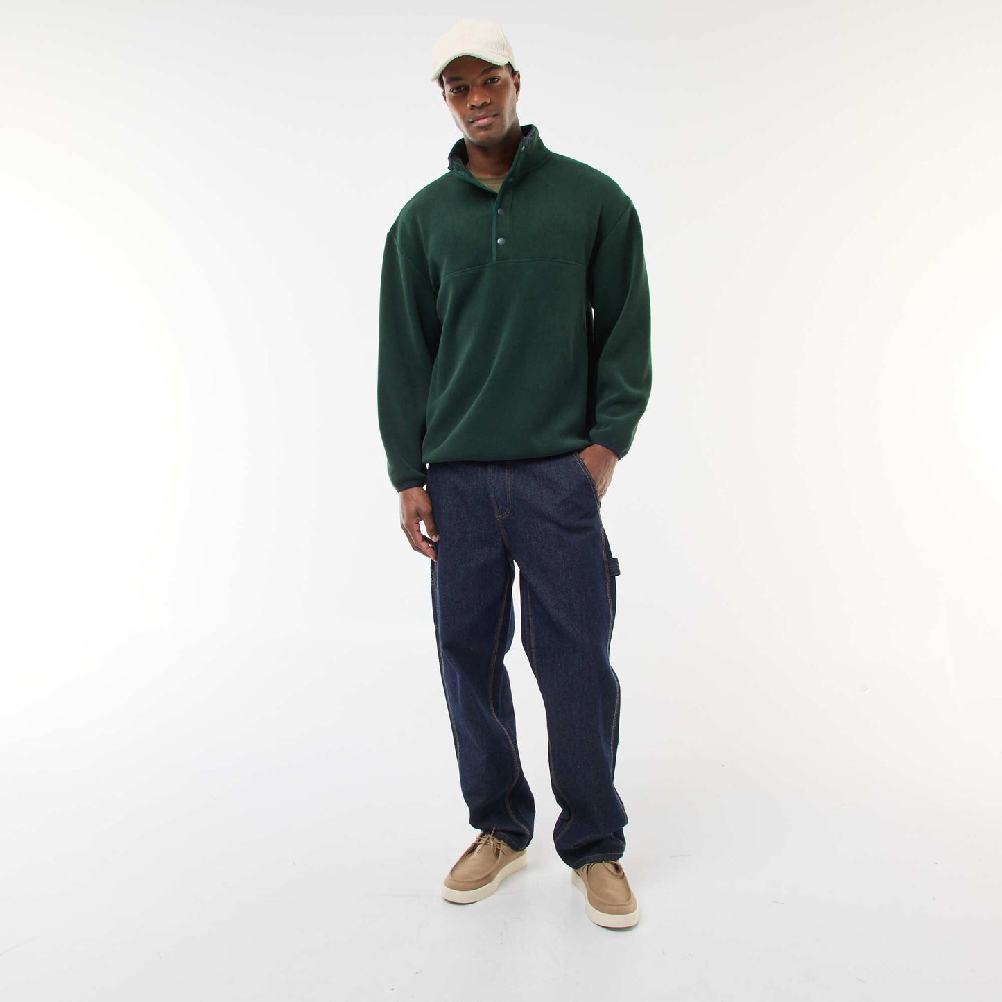 Pull en polaire col camionneur pressionnée VERT