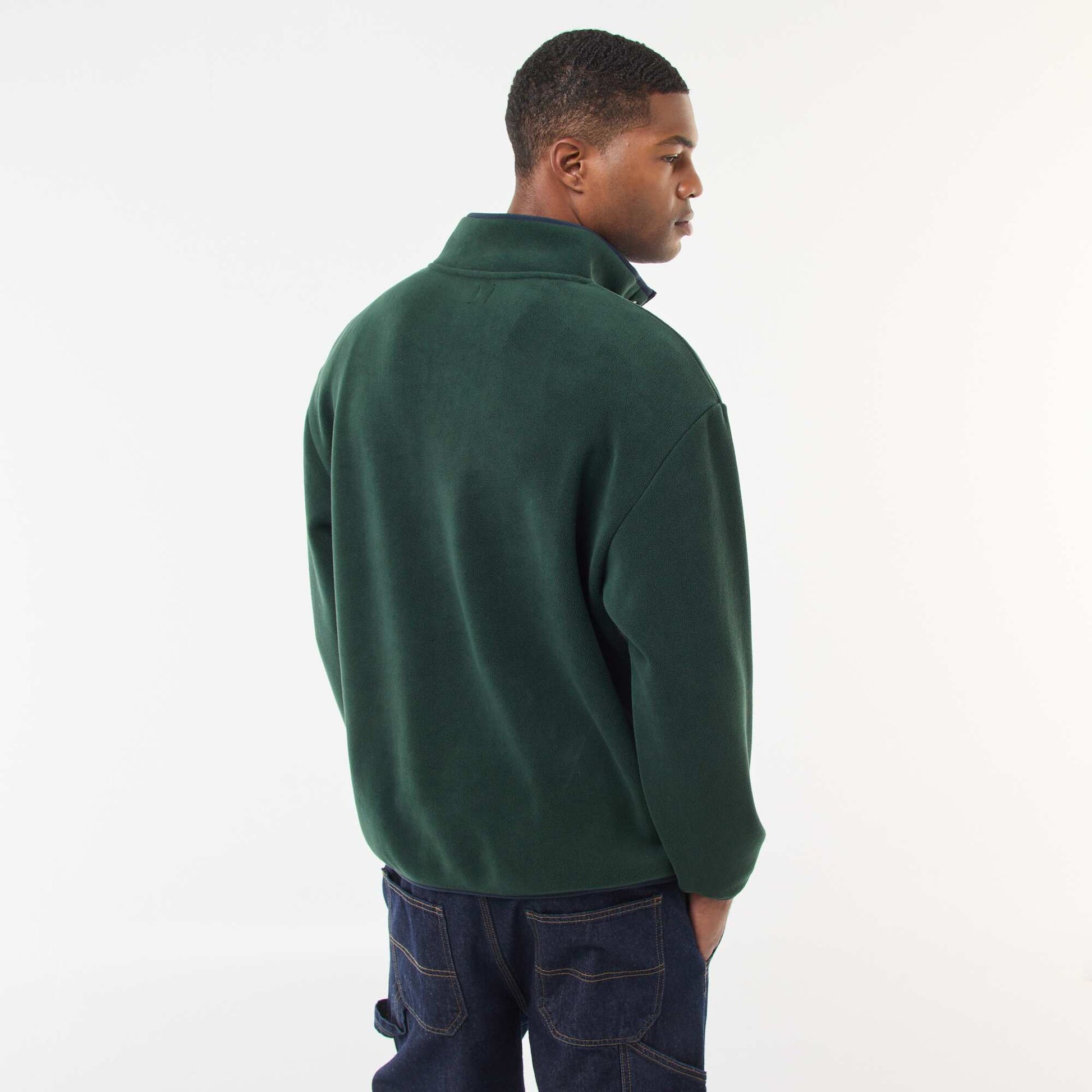 Pull en polaire col camionneur pressionnée VERT