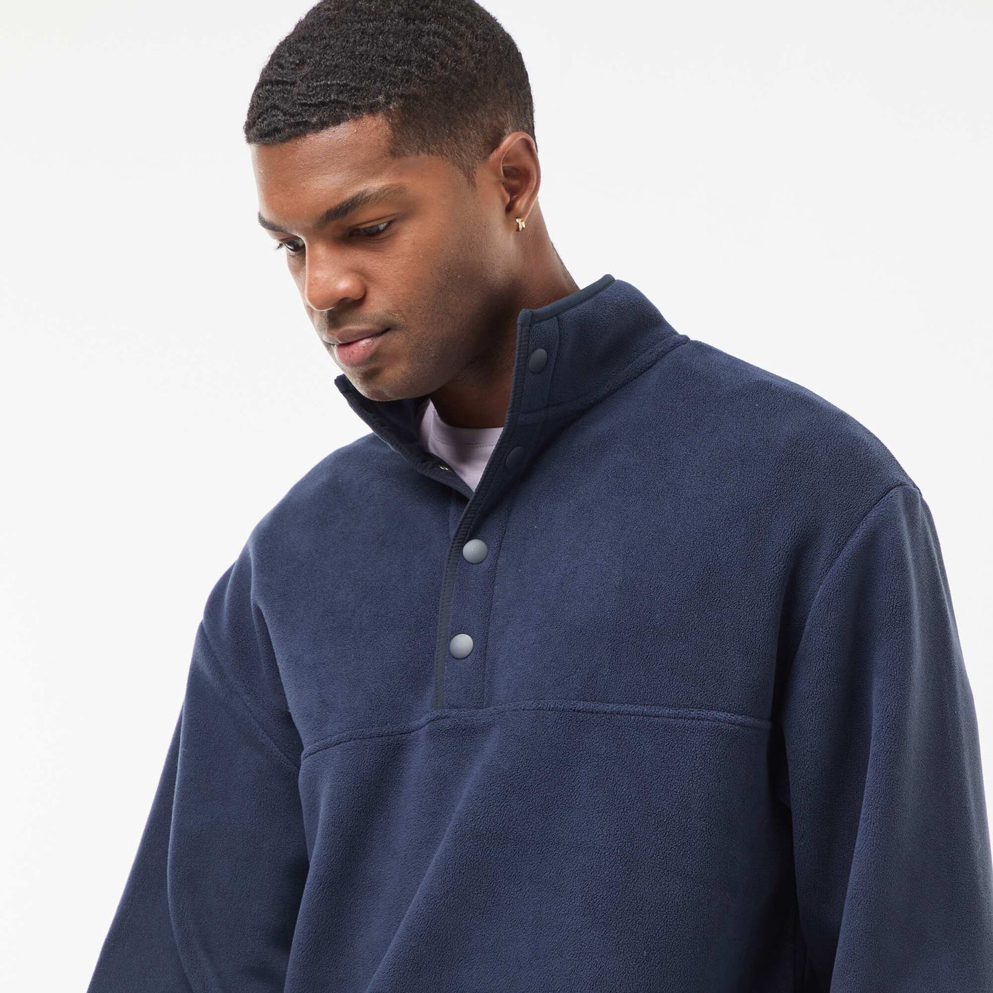 Pull en polaire col camionneur pressionnée BLEU