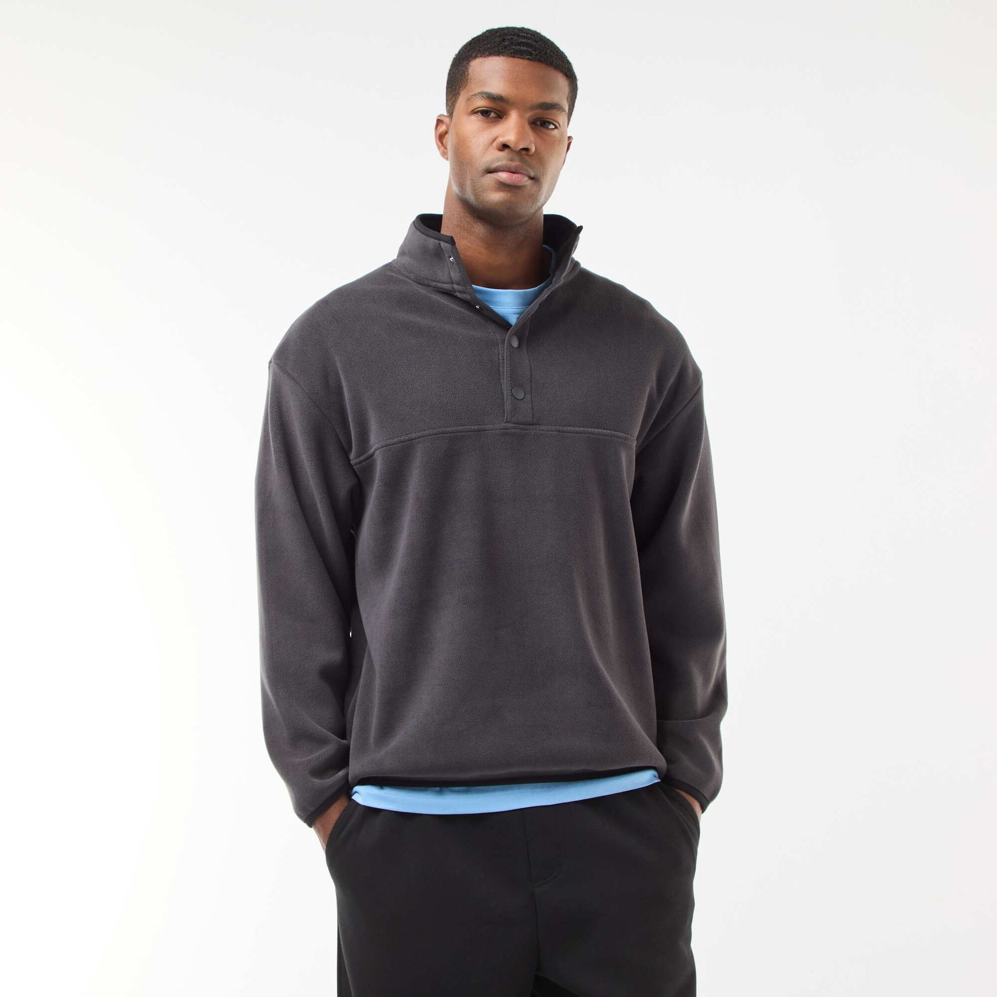 Pull en polaire col camionneur pressionnée NOIR
