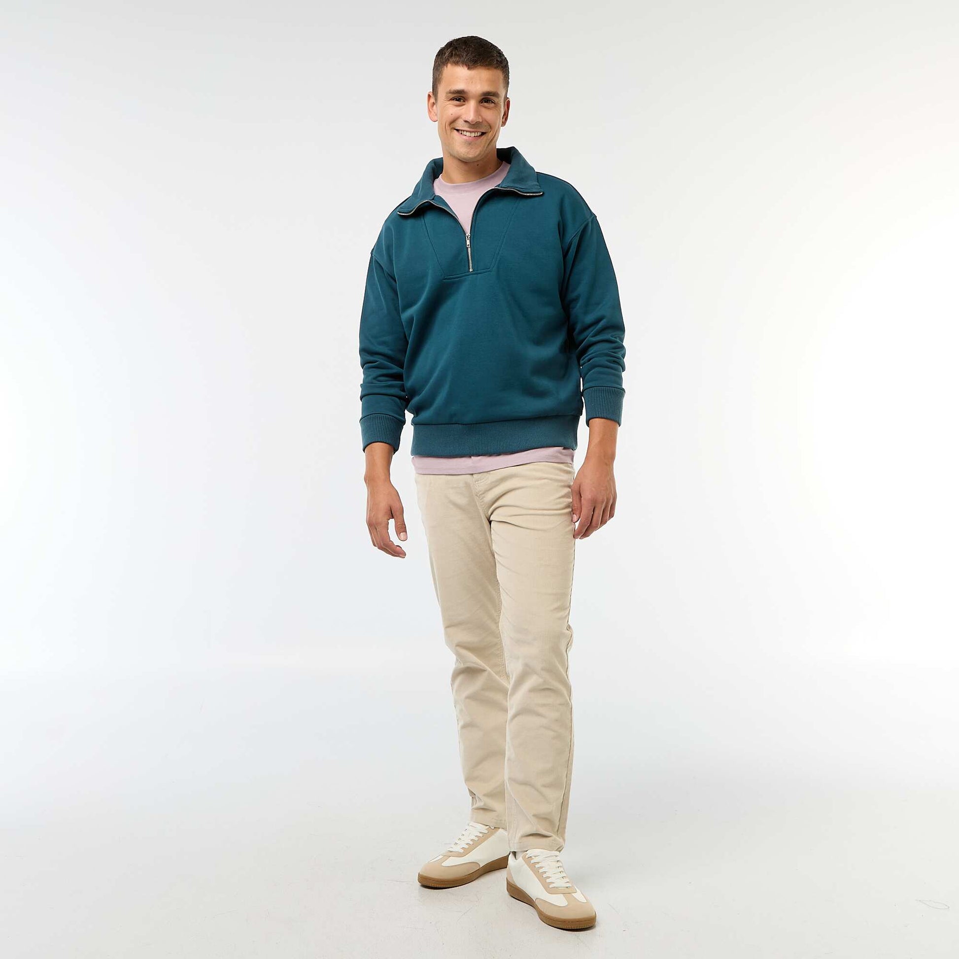 Sweat col camionneur zippé en coton BLEU