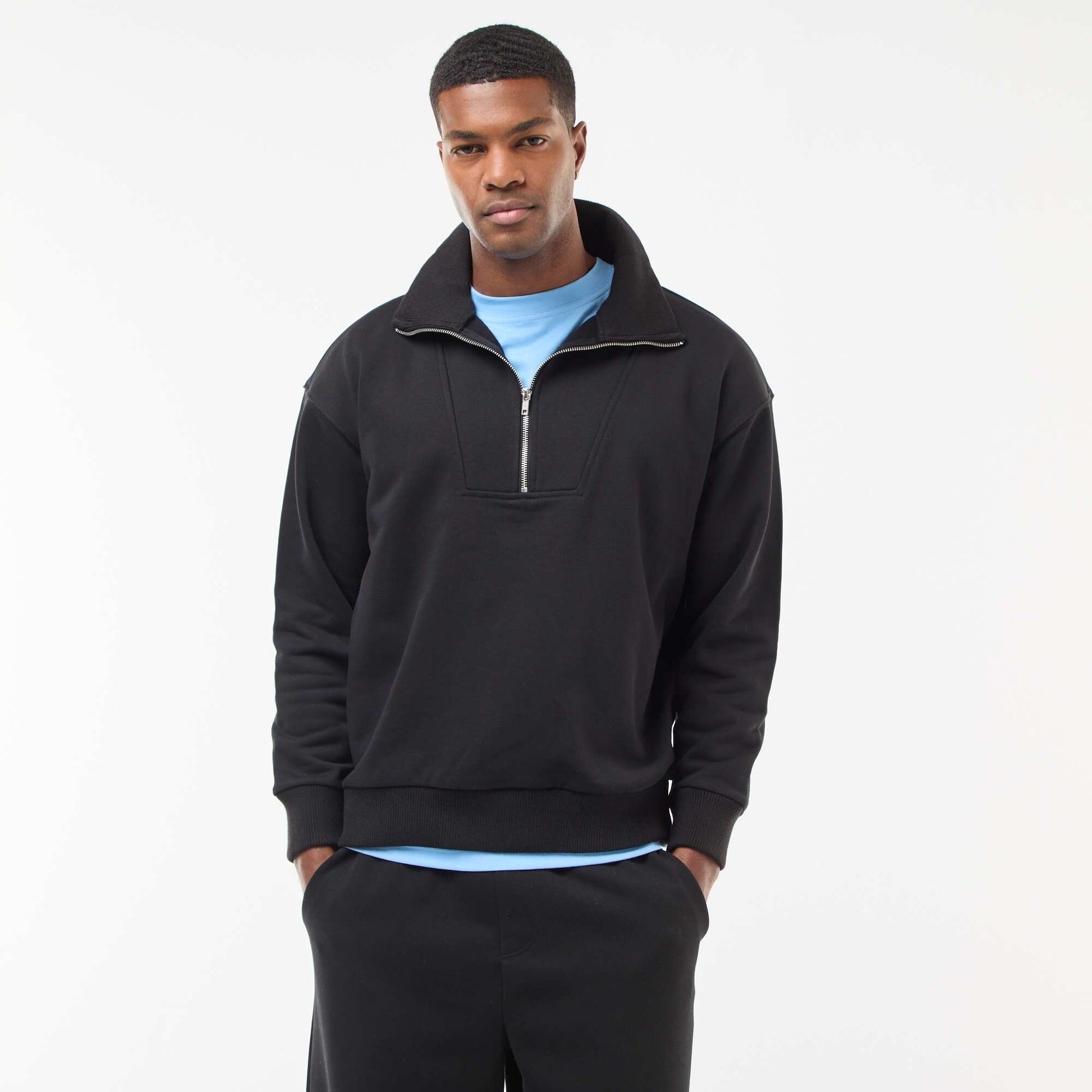 Sweat col camionneur zippé en coton NOIR