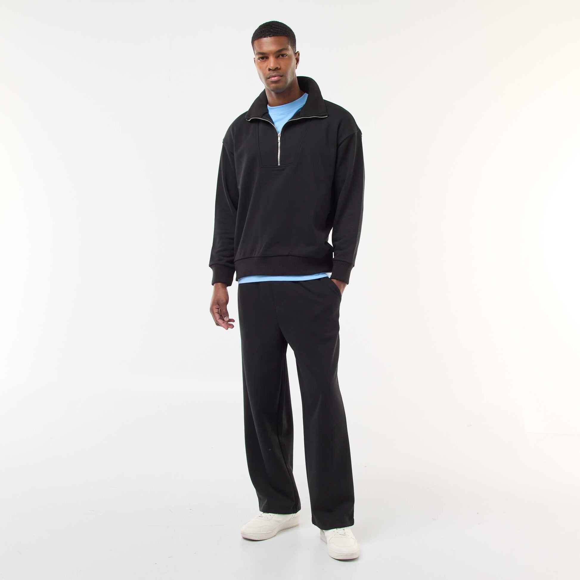 Sweat col camionneur zippé en coton NOIR
