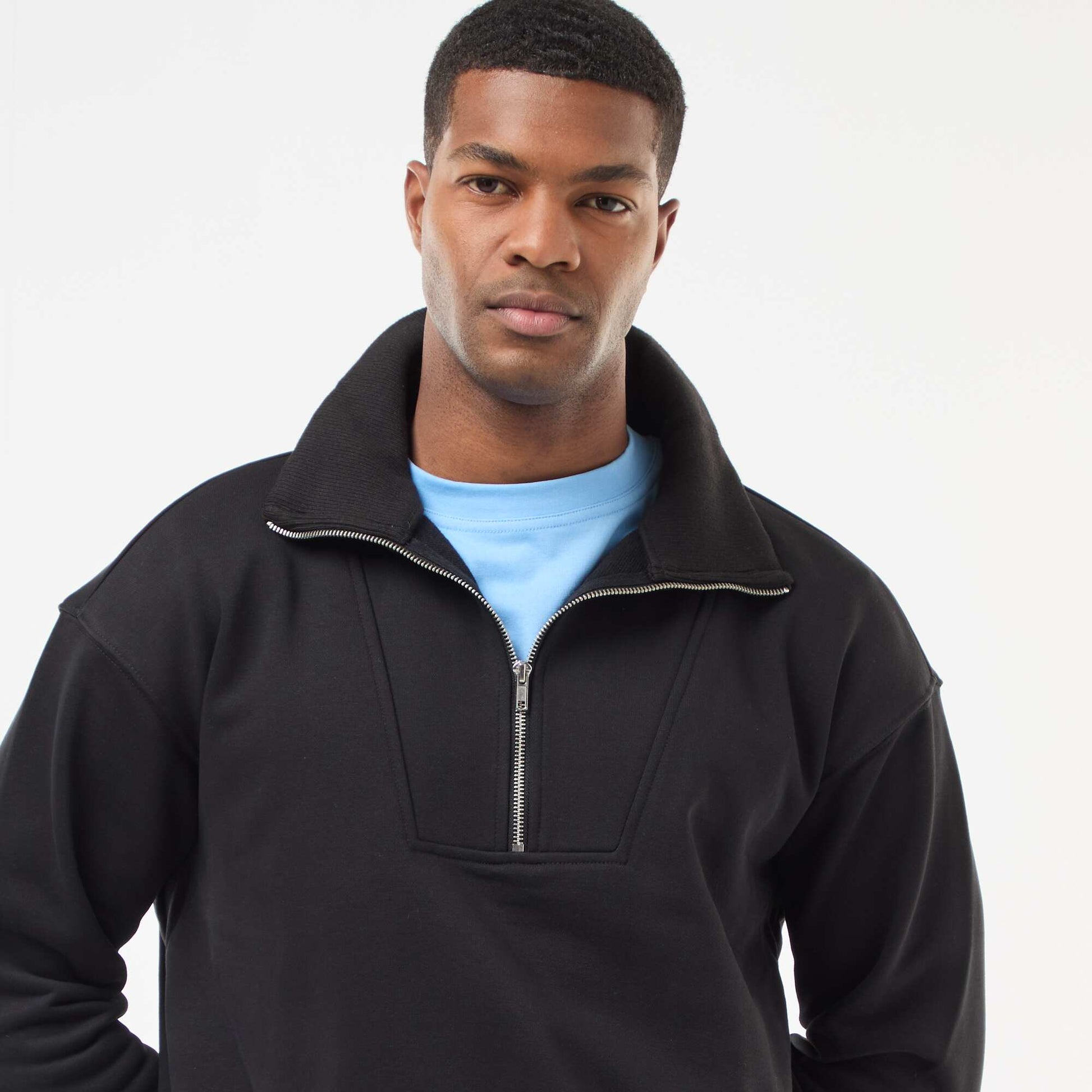 Sweat col camionneur zippé en coton NOIR